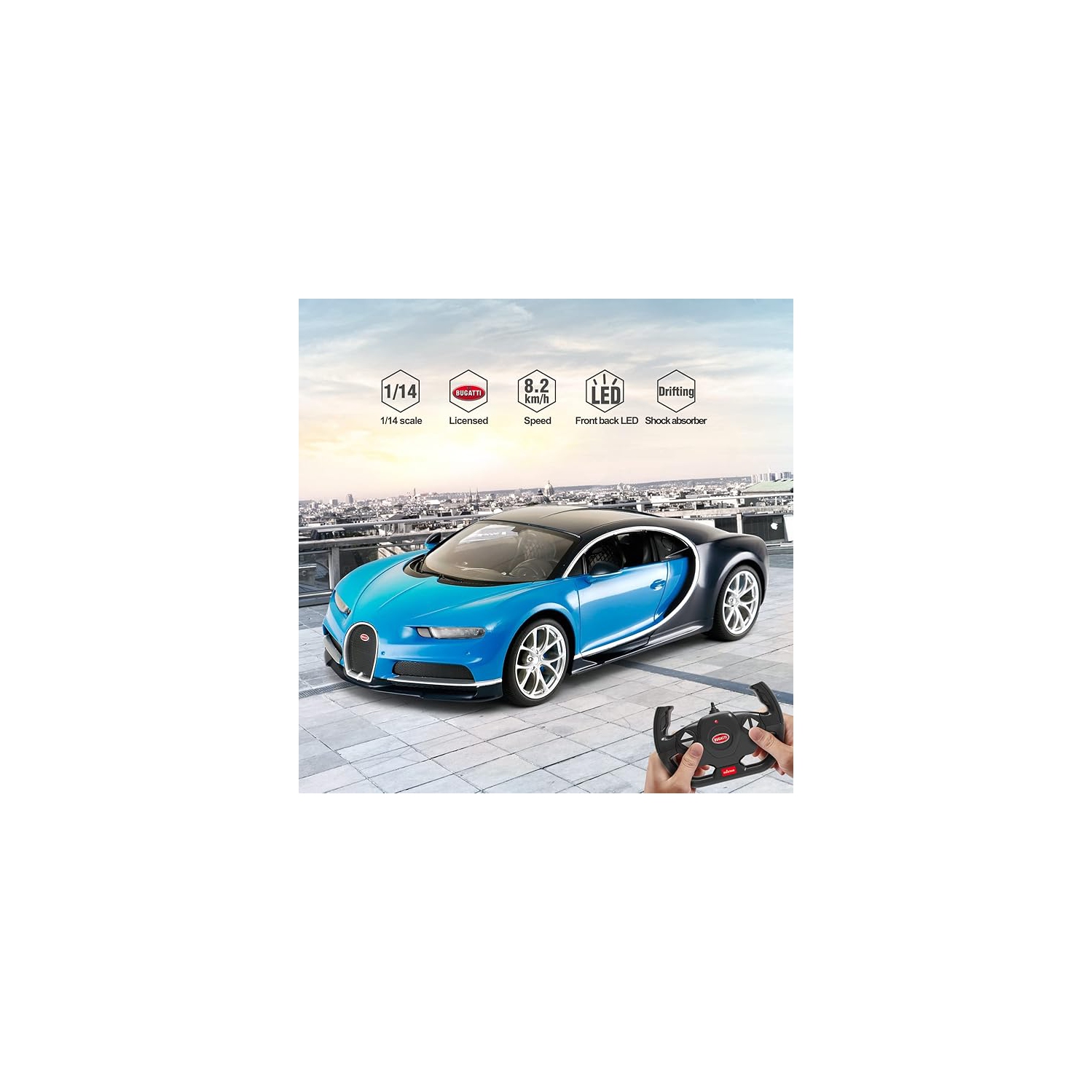 Rastar 1:14 Scale RC Car - Bugatti Chiron Blue, Remote Control Toy Car, Car Collection for Kids and Adults