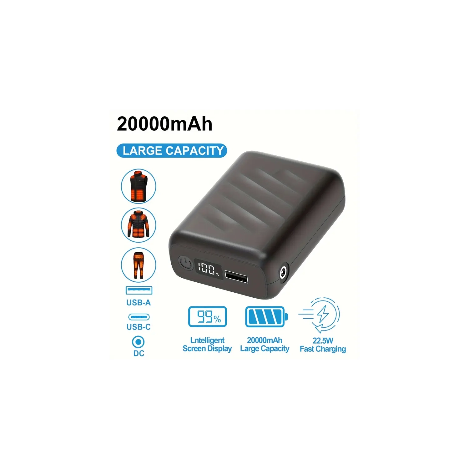 Wireless Earbuds V5.3, 20000mAh Battery Pack for Heated Vest, & 40W Waterproof Stereo Speaker – Ideal for Sports & Outdoors