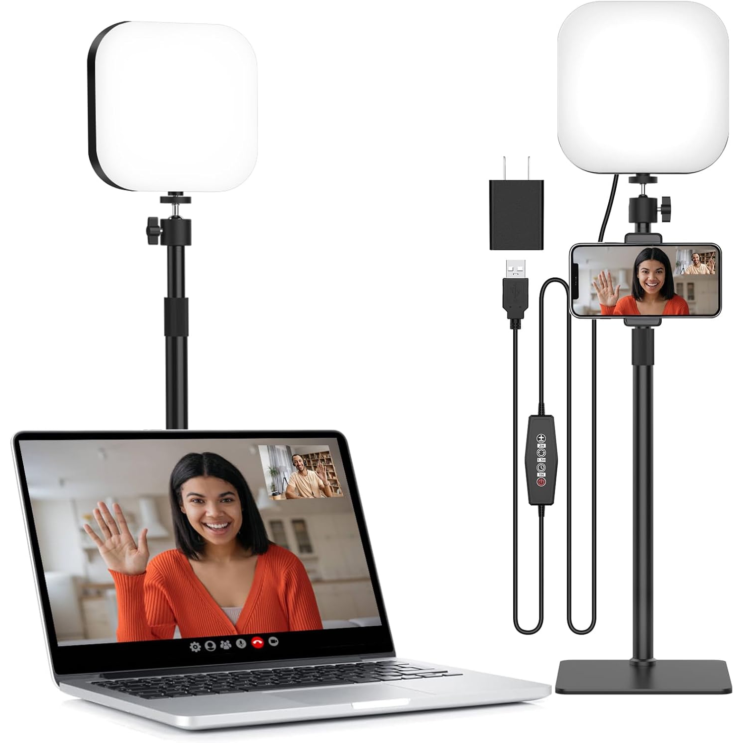 Mojimdo Video Conference Lighting – 180 LED Adjustable Light with 3 Color Temperatures, 5 Brightness Levels, Timer & Phone Holder for Online
