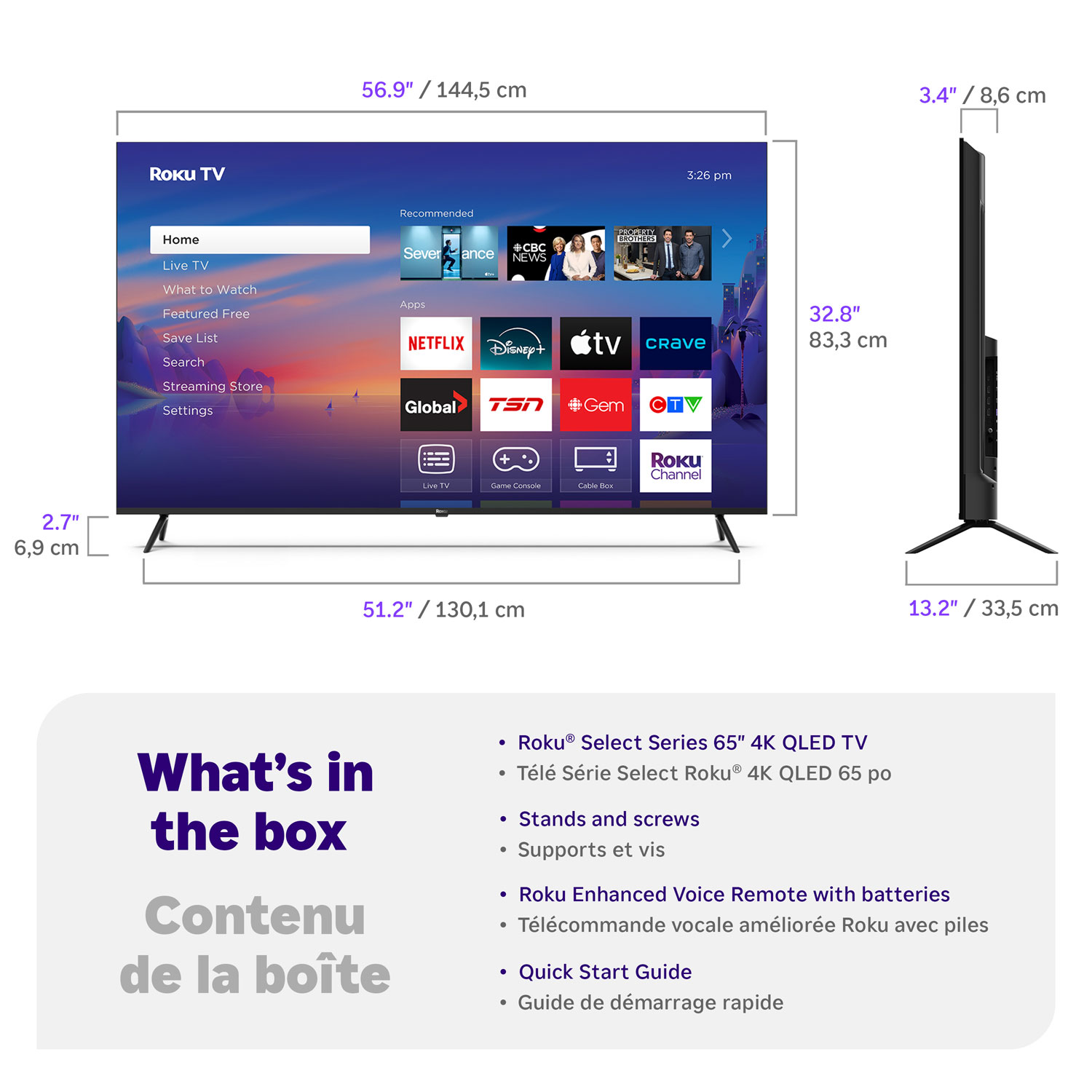 Téléviseur intelligent Roku QLED HDR UHD 4K de 65 po Select Series de Roku - 2025 - Exclusivité Best Buy