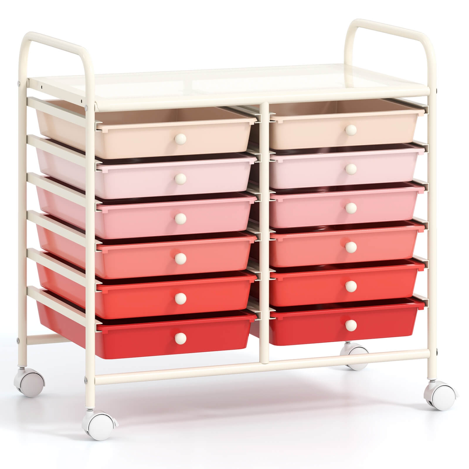 Costway 12 Drawers Rolling Cart Storage Scrapbook Paper Studio Organizer Bins Macaron/White/Light Pink/Purple/Pink/Clear/Gray/Rainbow/Multicolor/Hot