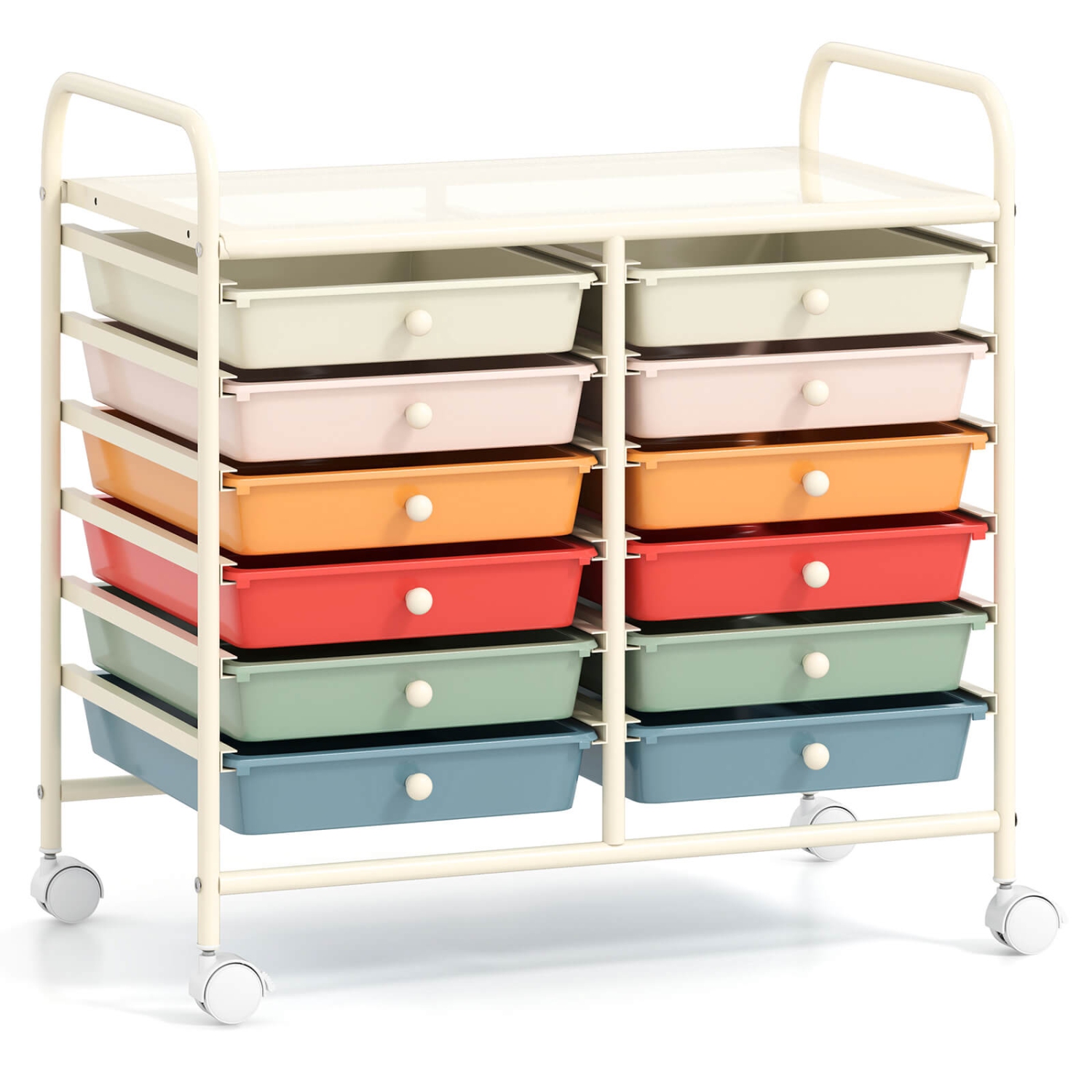 Costway 12 Drawers Rolling Cart Storage Scrapbook Paper Studio Organizer Bins Macaron/White/Light Pink/Purple/Pink/Clear/Gray/Rainbow/Multicolor/Hot