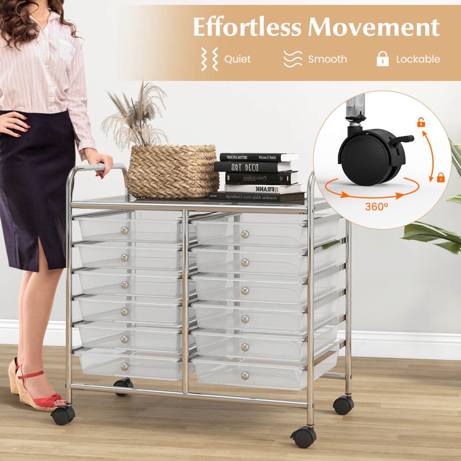 Costway 12 Drawers Rolling Cart Storage Scrapbook Paper Studio Organizer Bins Macaron/White/Light Pink/Purple/Pink/Clear/Gray/Rainbow/Multicolor/Hot