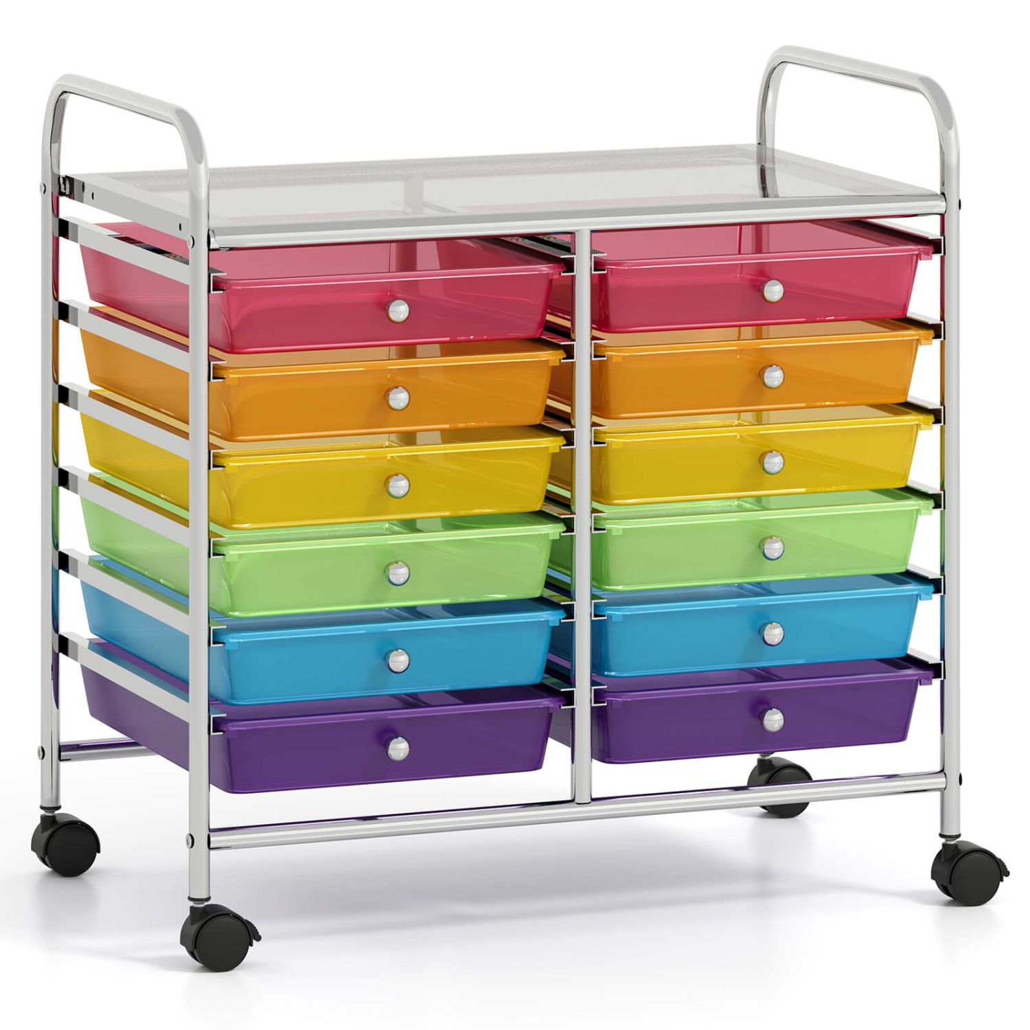 Costway 12 Drawers Rolling Cart Storage Scrapbook Paper Studio Organizer Bins Macaron/White/Light Pink/Purple/Pink/Clear/Gray/Rainbow/Multicolor/Hot