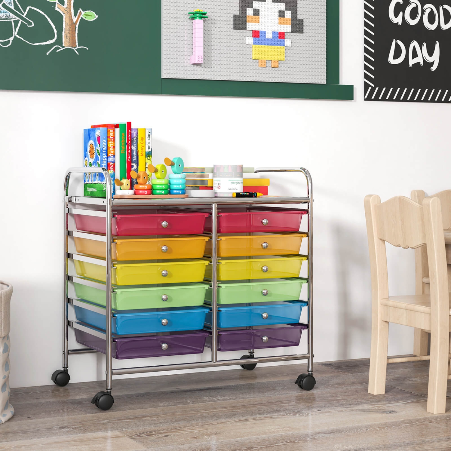 Costway 12 Drawers Rolling Cart Storage Scrapbook Paper Studio Organizer Bins Macaron/White/Light Pink/Purple/Pink/Clear/Gray/Rainbow/Multicolor/Hot