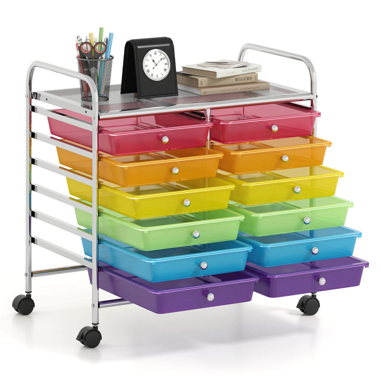Costway 12 Drawers Rolling Cart Storage Scrapbook Paper Studio Organizer Bins Macaron/White/Light Pink/Purple/Pink/Clear/Gray/Rainbow/Multicolor/Hot