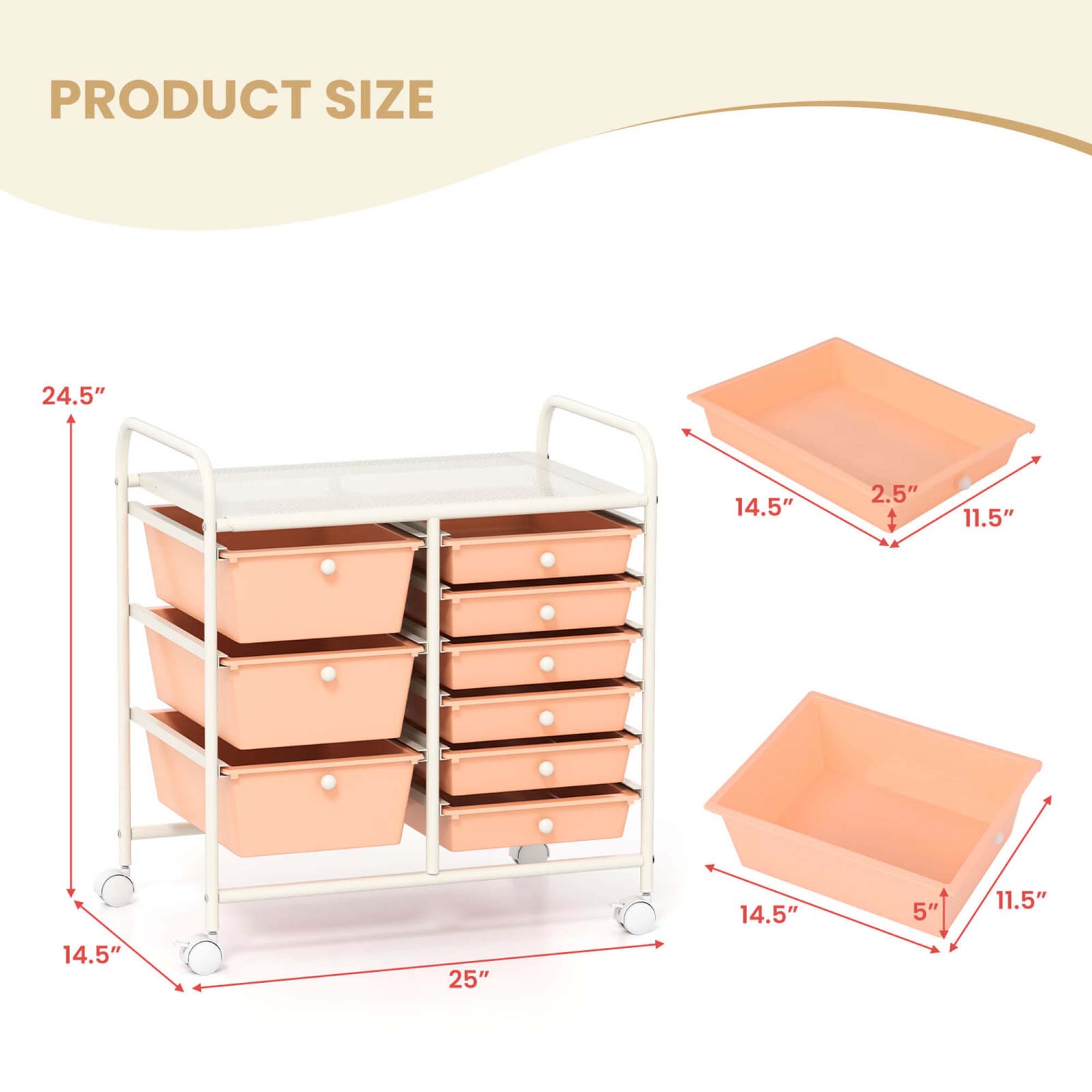 Costway 9 Drawer Rolling Organizer Cart Utility Storage Tools Scrapbook Paper Multi-Use Macaron/White/Hot Pink/Light Pink/Clear/Black