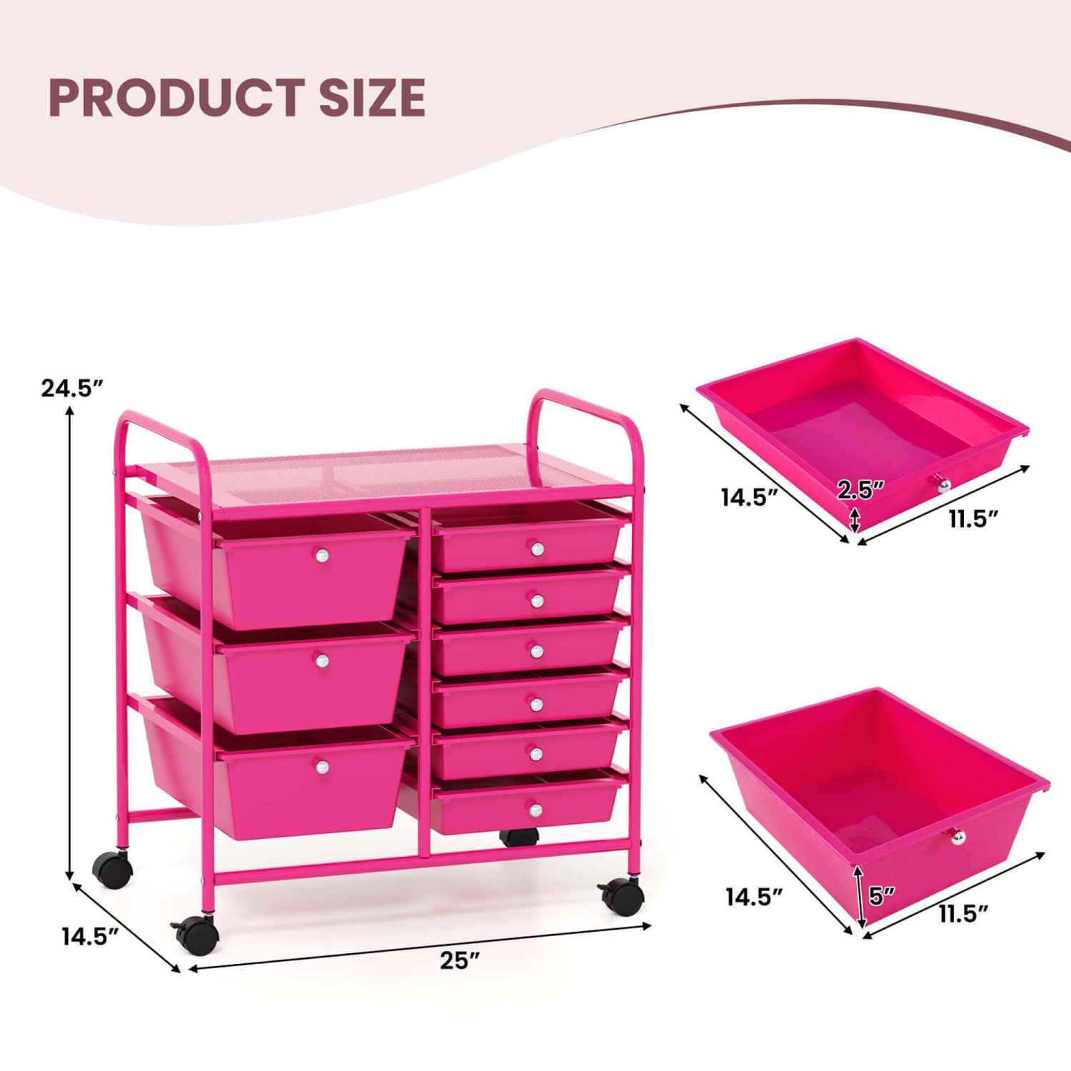 Costway 9 Drawer Rolling Organizer Cart Utility Storage Tools Scrapbook Paper Multi-Use Macaron/White/Hot Pink/Light Pink/Clear/Black