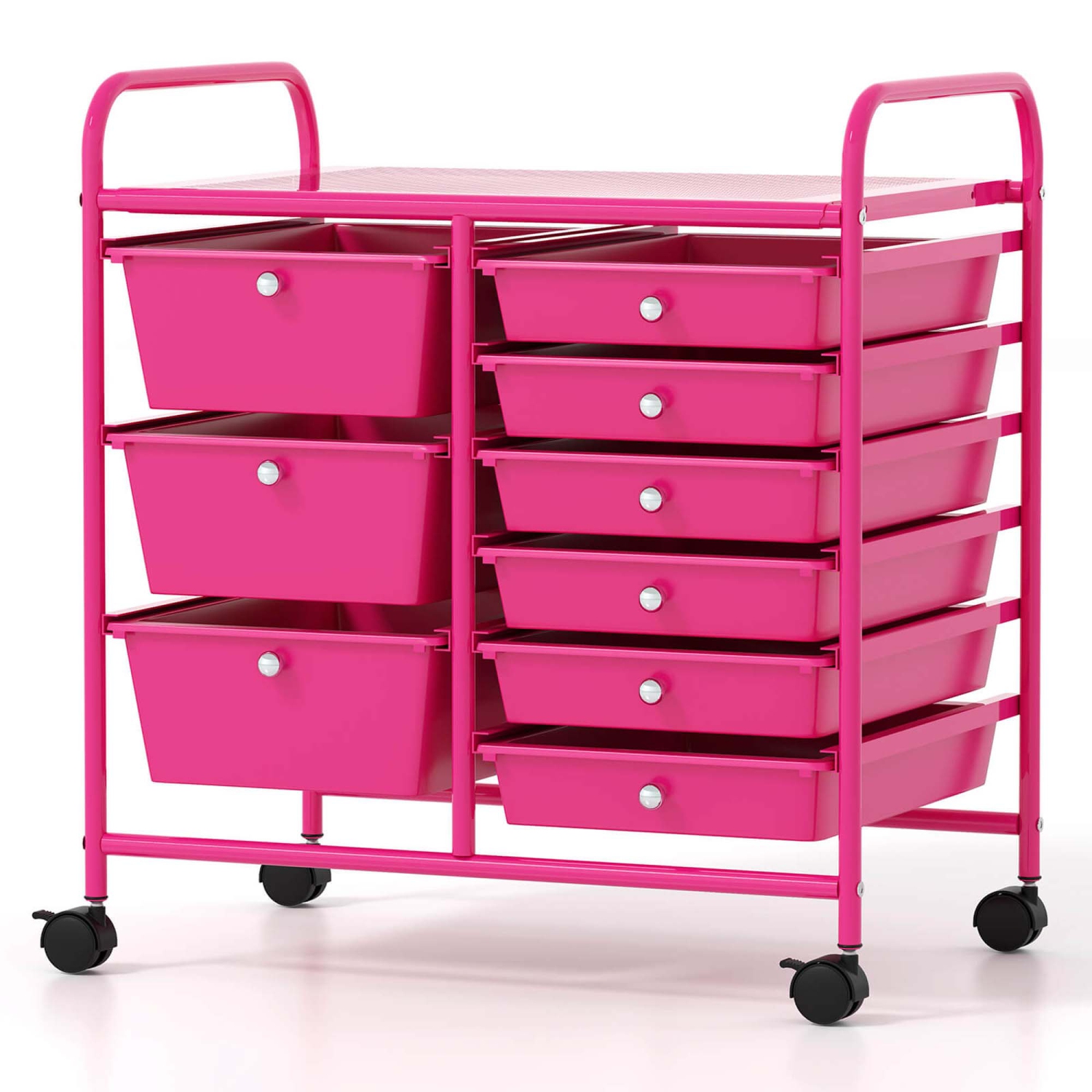 Costway 9 Drawer Rolling Organizer Cart Utility Storage Tools Scrapbook Paper Multi-Use Macaron/White/Hot Pink/Light Pink/Clear/Black