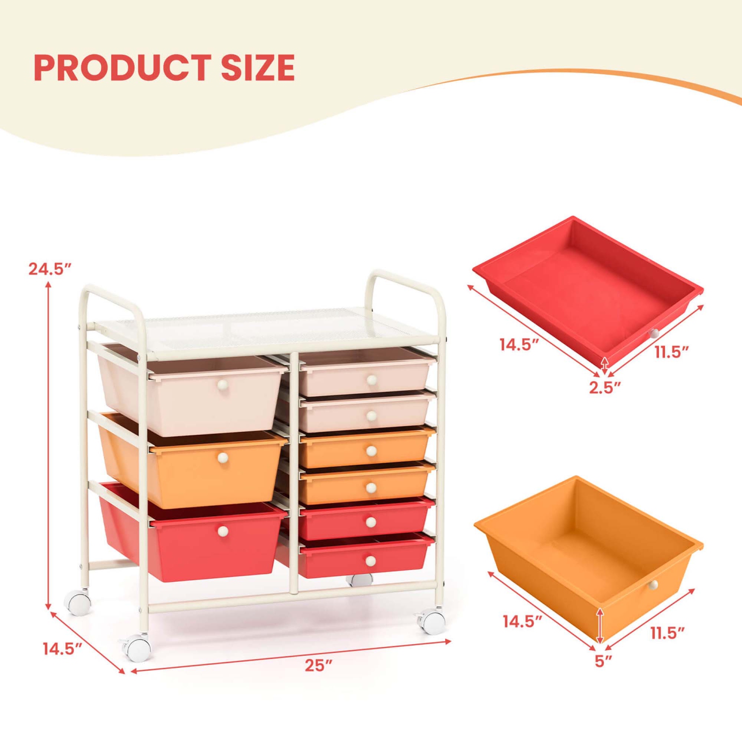 Costway 9 Drawer Rolling Organizer Cart Utility Storage Tools Scrapbook Paper Multi-Use Macaron/White/Hot Pink/Light Pink/Clear/Black