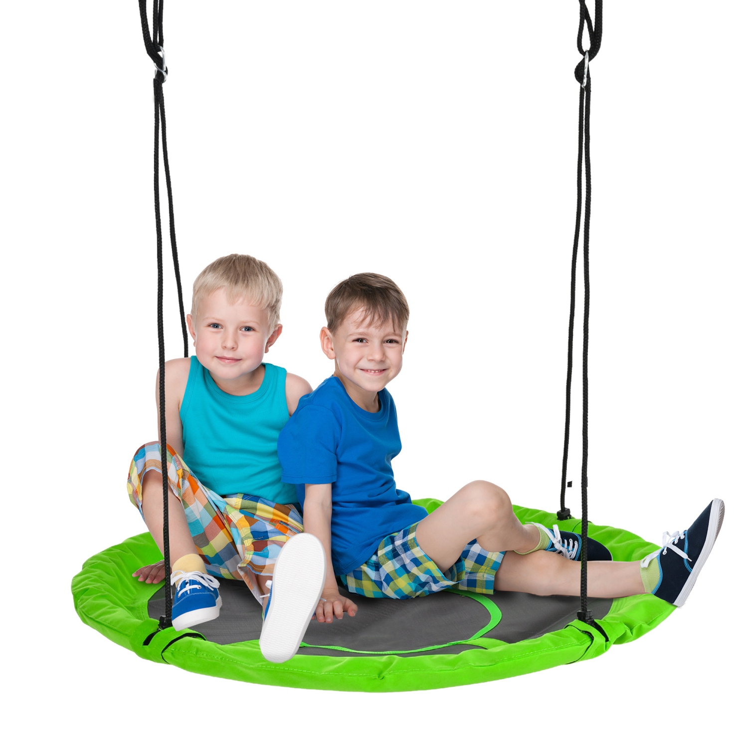 Outsunny 43.25" Saucer Swing Giant Hanging Tree Swing, Nest Web Rope Seat, Adjustable Hanging Ropes for Indoor Outdoor Children 3-12 Years Old, Green