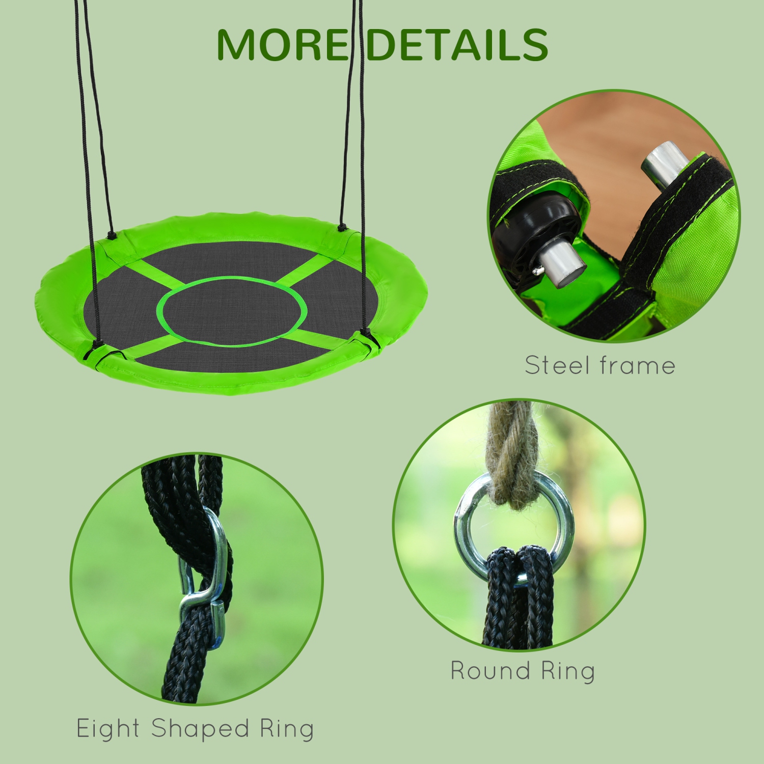 Outsunny 43.25" Saucer Swing Giant Hanging Tree Swing, Nest Web Rope Seat, Adjustable Hanging Ropes for Indoor Outdoor Children 3-12 Years Old, Green