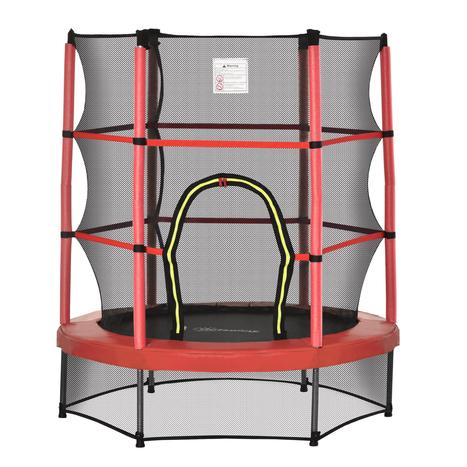 Outsunny 55" Kids Trampoline with Enclosure Net Steel Frame Indoor Round Bouncer Rebounder Age 3 to 6 Years Old, Red