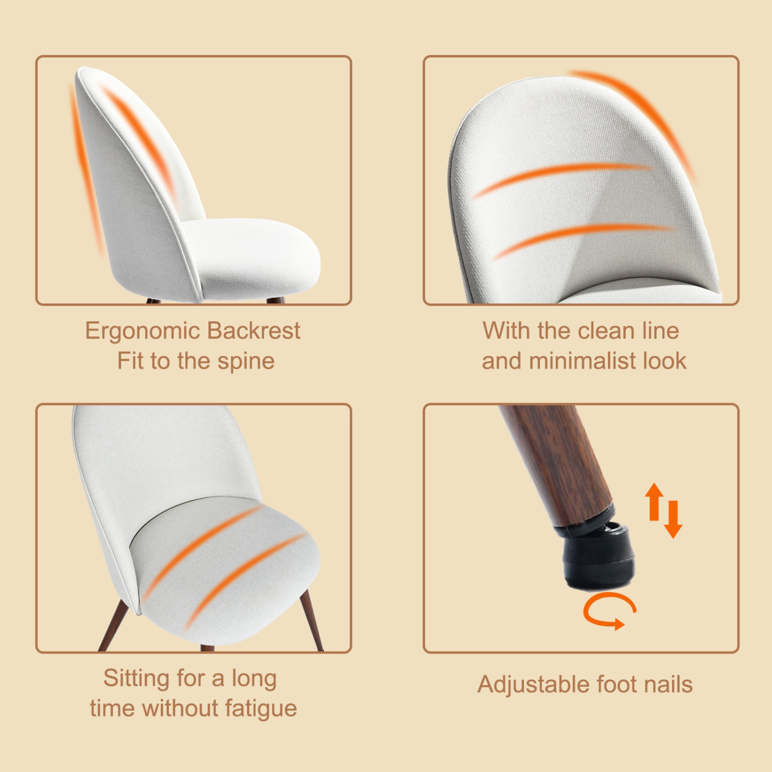 Homy Casa Modern Upholstered Set of 2 Dining Chair for Kitchen, Beige Fabric