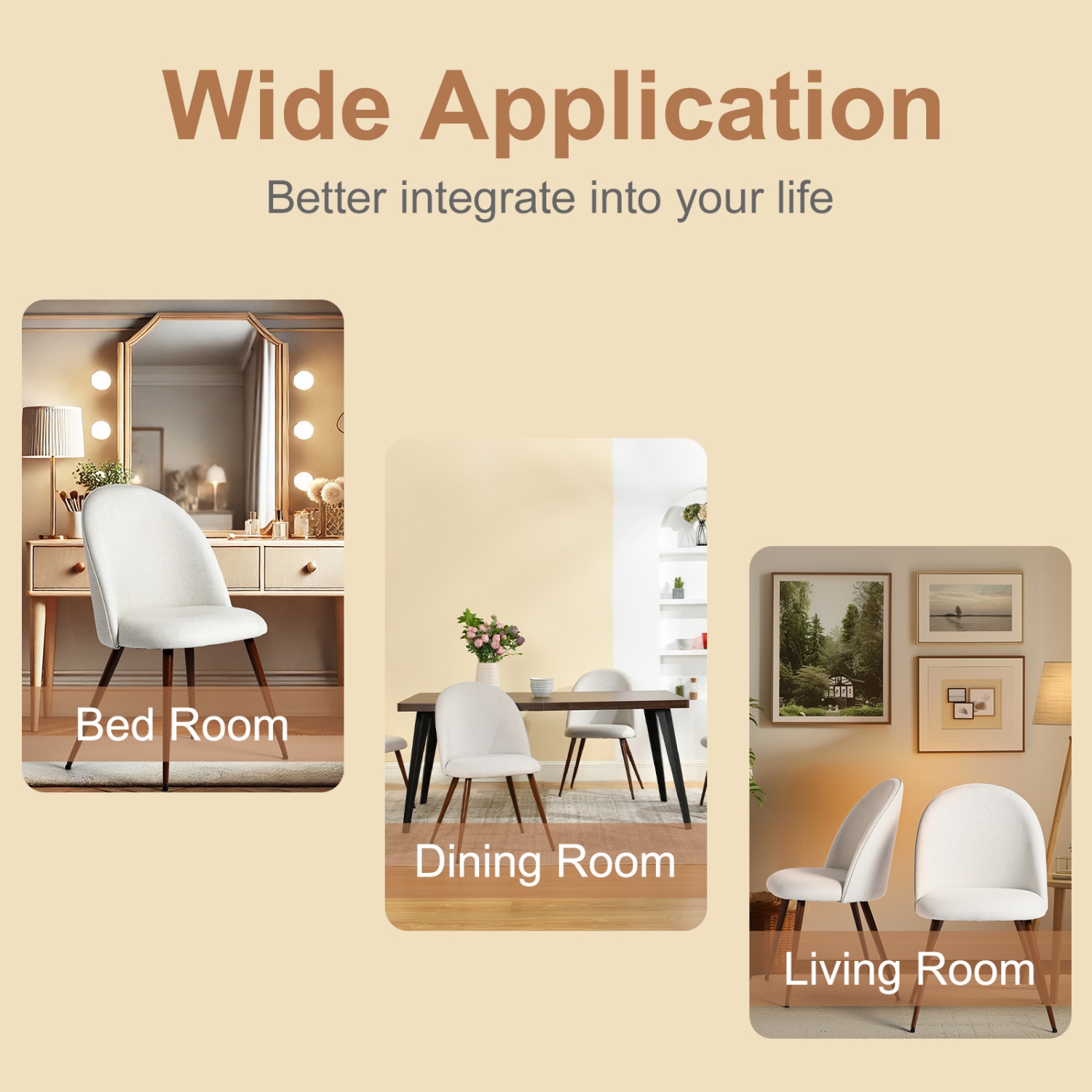 Homy Casa Modern Upholstered Set of 2 Dining Chair for Kitchen, Beige Fabric