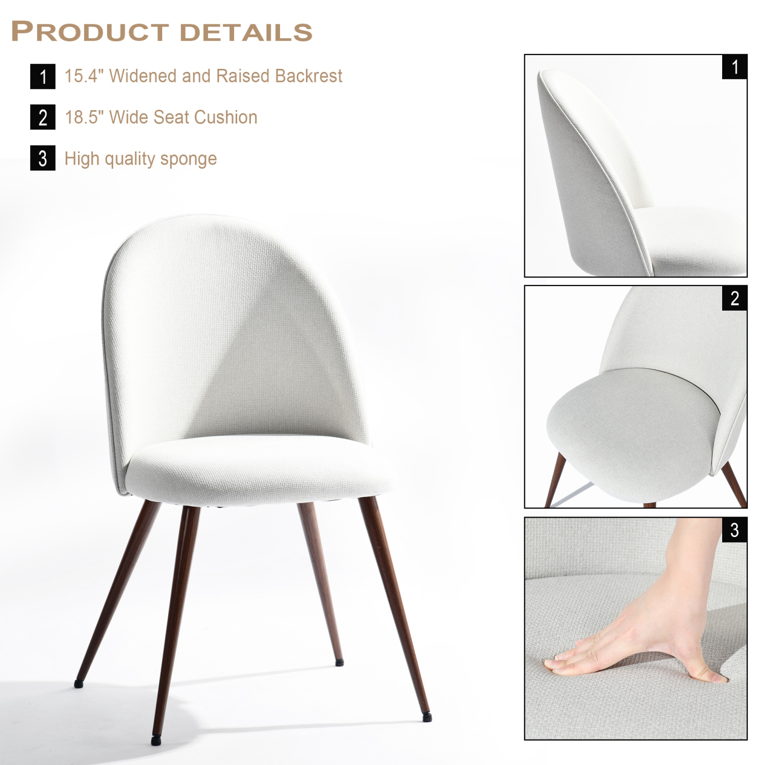 Homy Casa Modern Upholstered Set of 2 Dining Chair for Kitchen, Beige Fabric