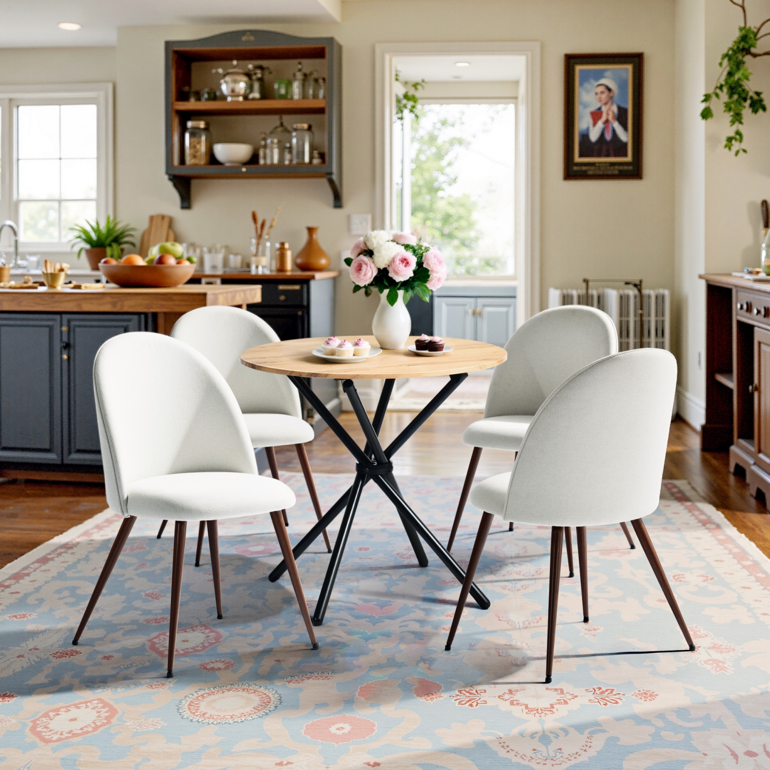 Homy Casa Modern Upholstered Set of 2 Dining Chair for Kitchen, Beige Fabric