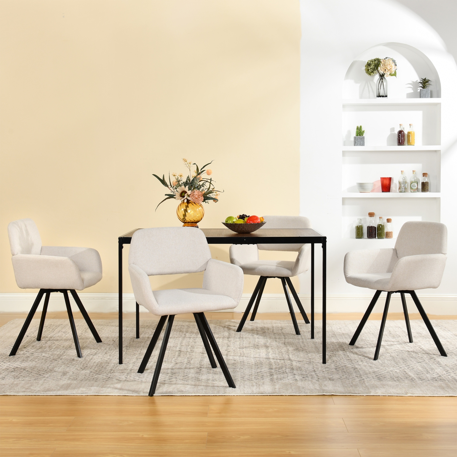 Homy Casa Swivel Dining Chair Set of 2, Fabric Modern Curved Back Home Office Desk Task Vanity Chair, Beige