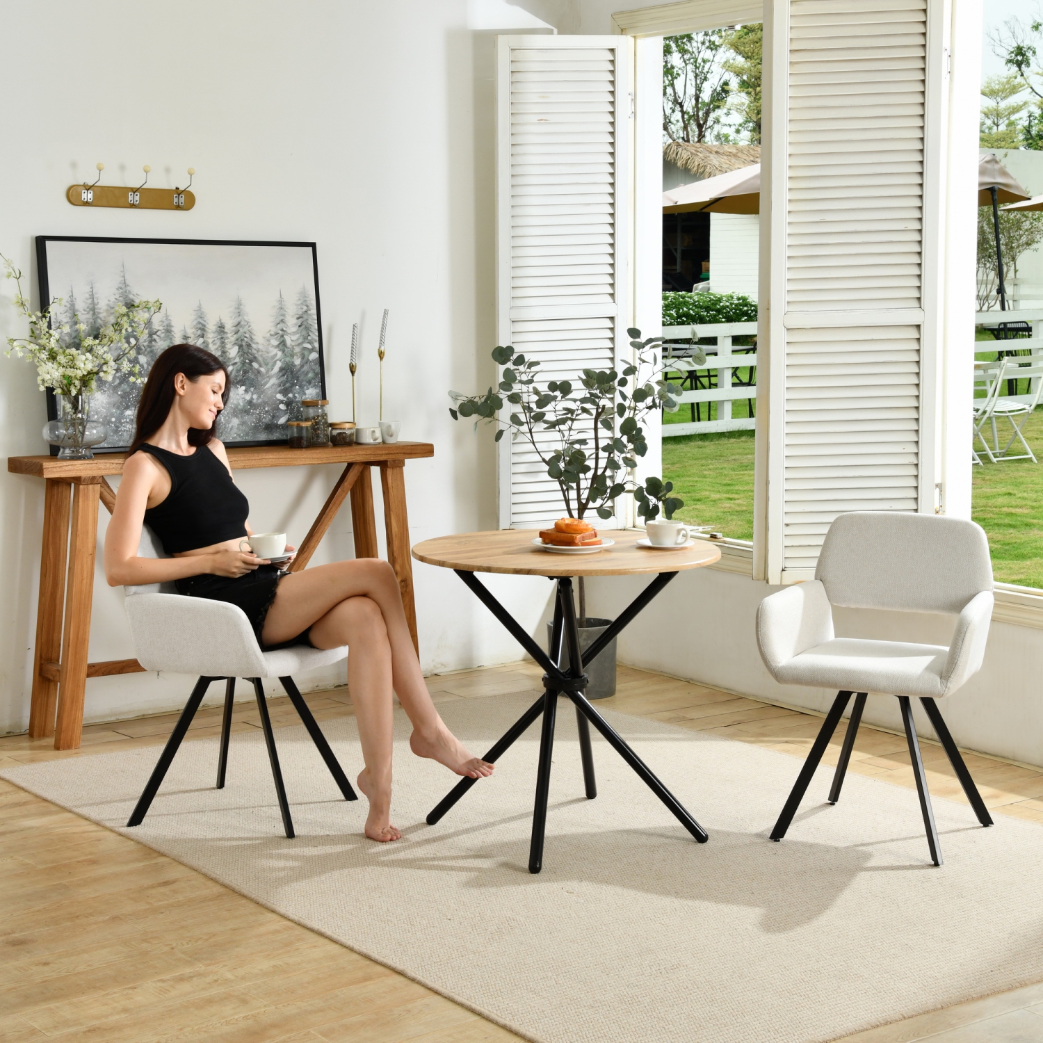 Homy Casa Swivel Dining Chair Set of 2, Fabric Modern Curved Back Home Office Desk Task Vanity Chair, Beige