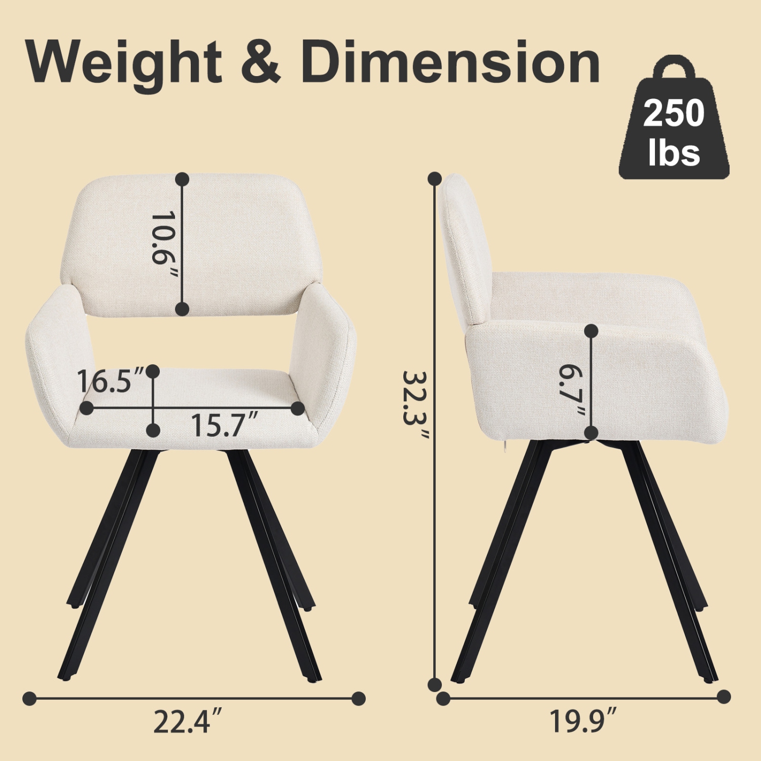 Homy Casa Swivel Dining Chair Set of 2, Fabric Modern Curved Back Home Office Desk Task Vanity Chair, Beige