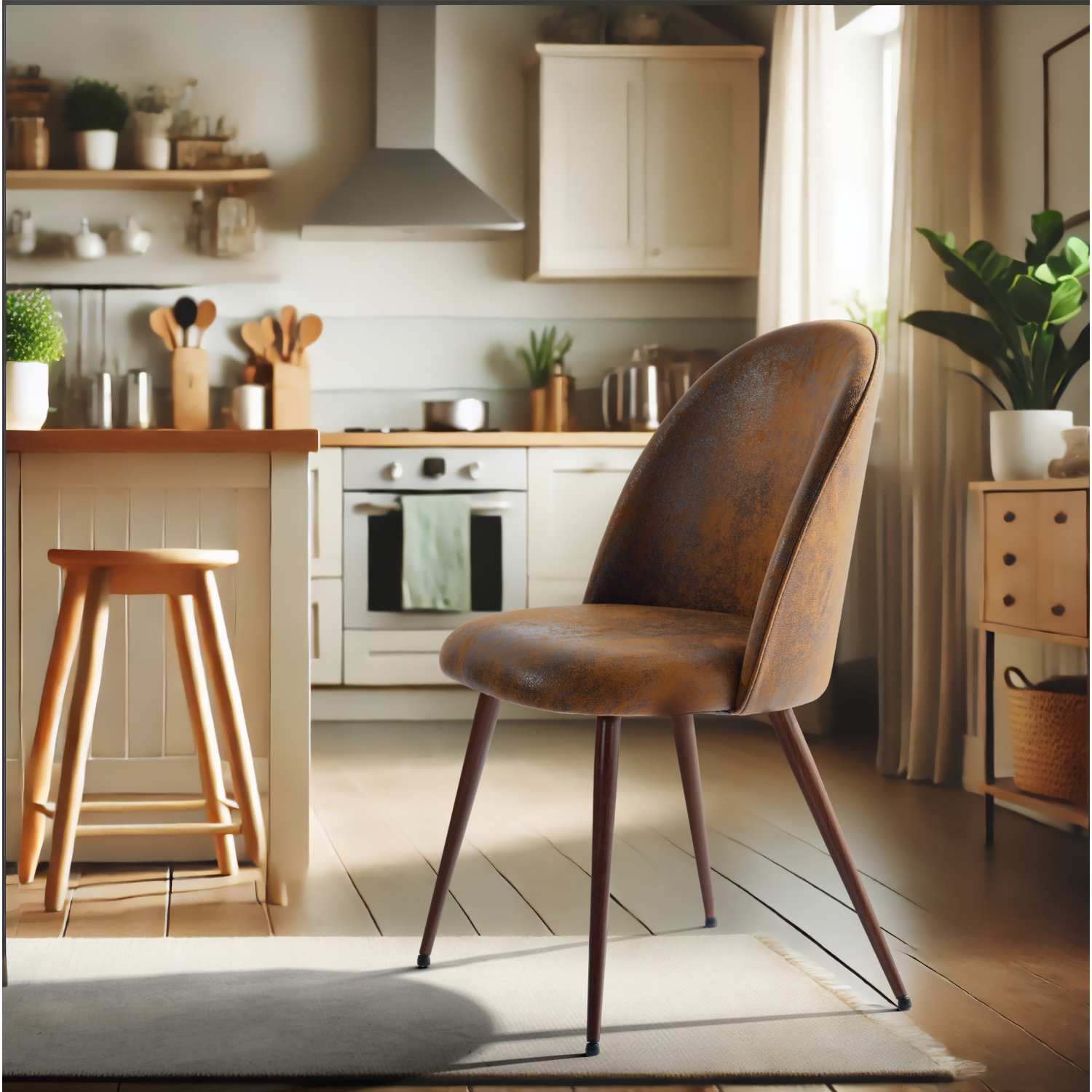 Homy Casa Modern Upholstered Set of 2 Dining Chair for Kitchen, Brown Faux Suede