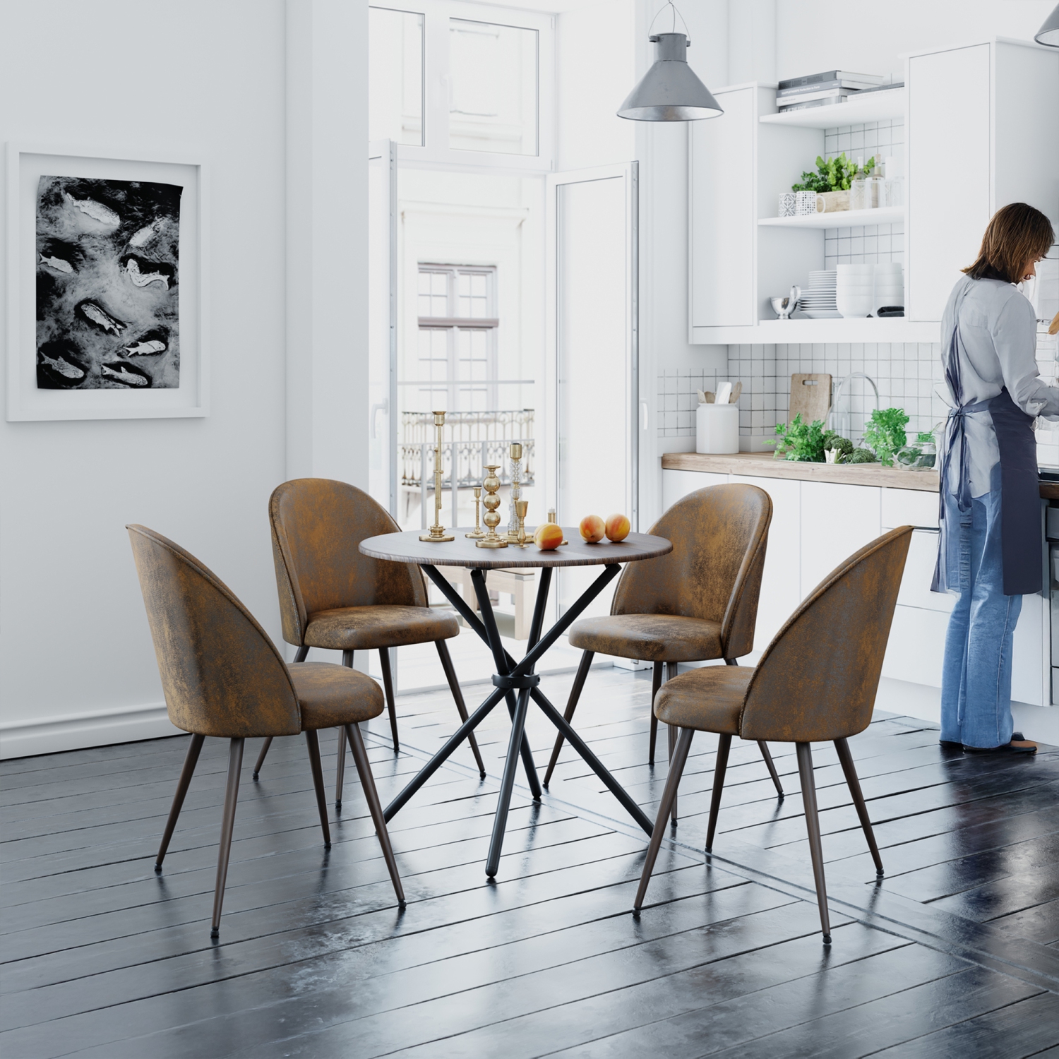 Homy Casa Modern Upholstered Set of 2 Dining Chair for Kitchen, Brown Faux Suede