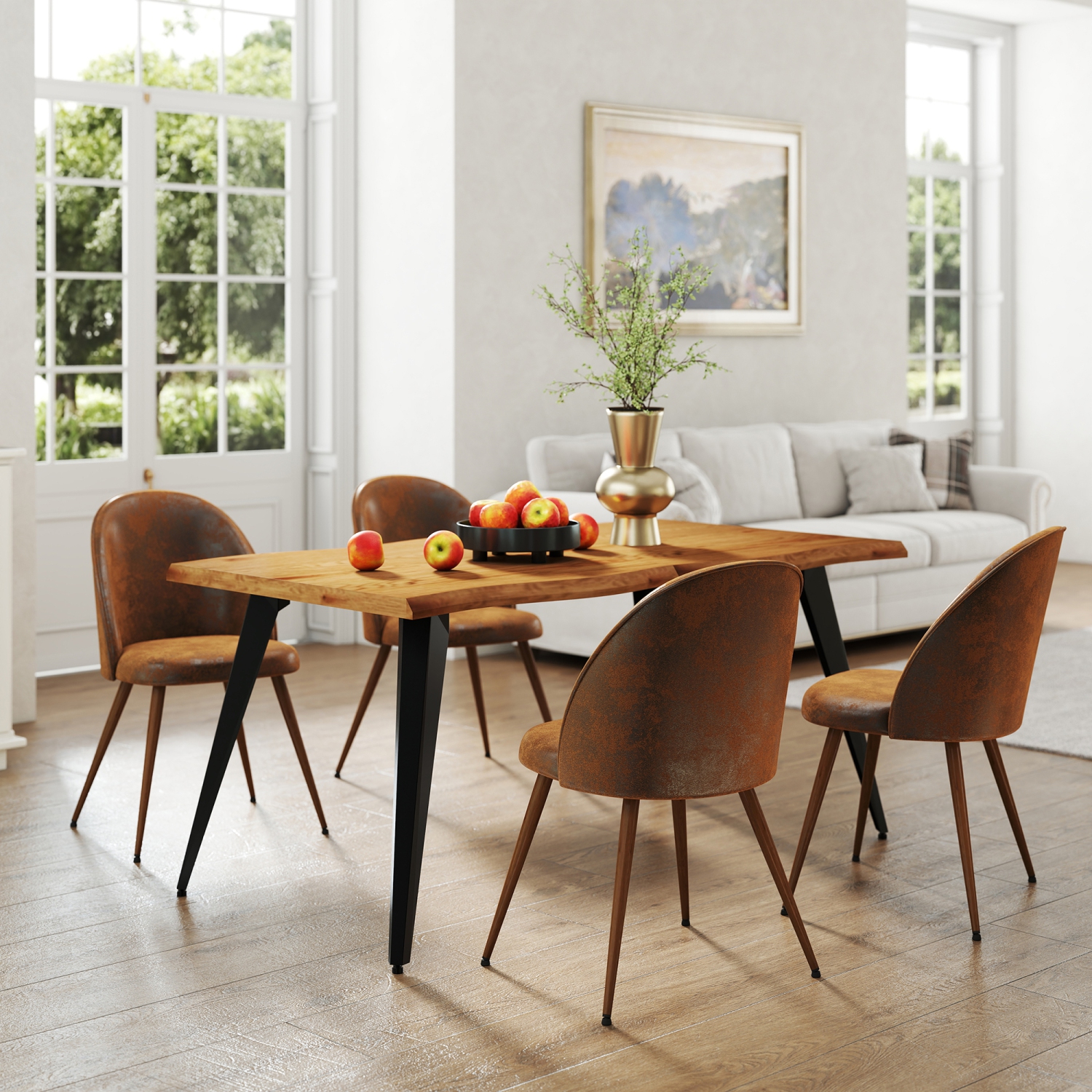 Homy Casa Modern Upholstered Set of 2 Dining Chair for Kitchen, Brown Faux Suede