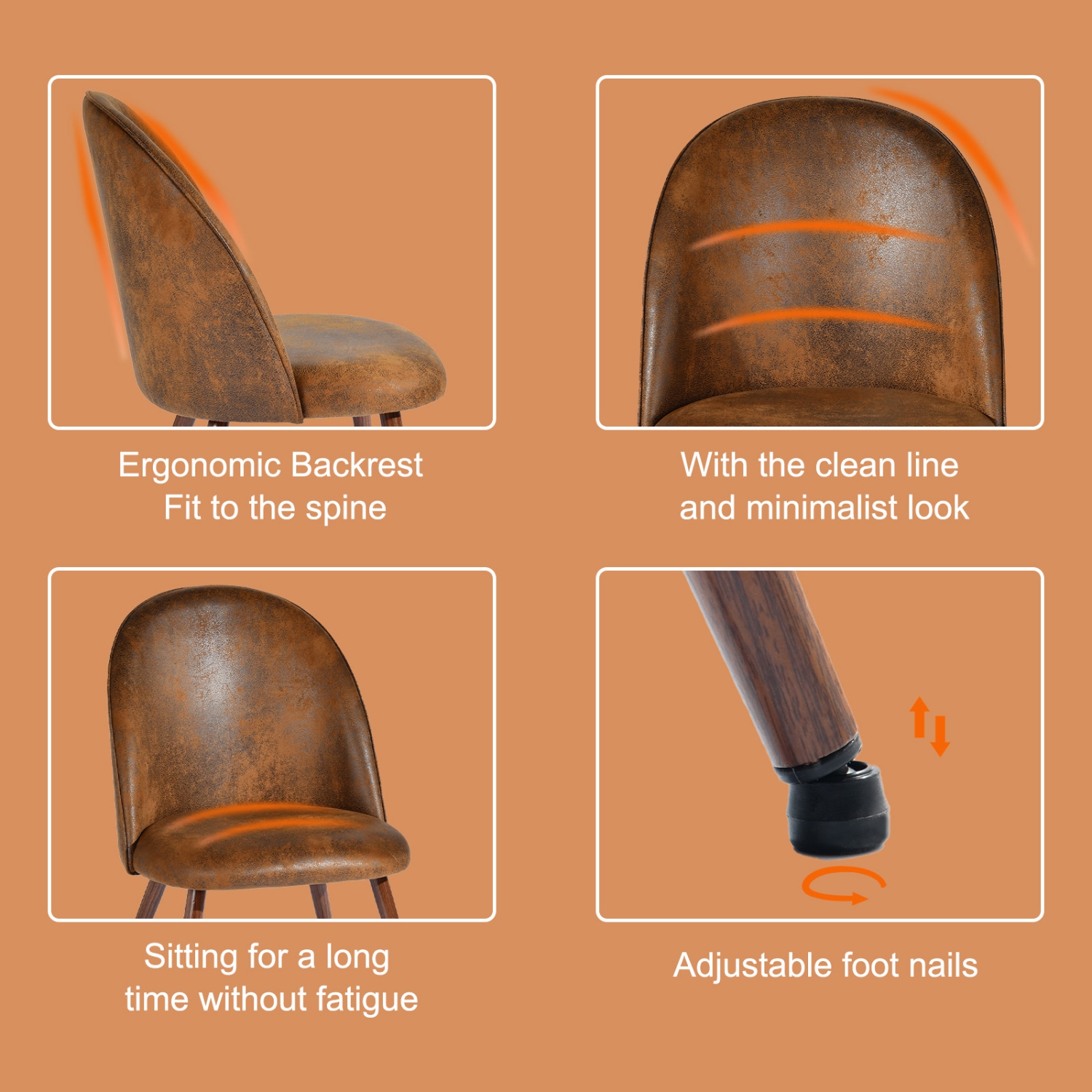 Homy Casa Modern Upholstered Set of 2 Dining Chair for Kitchen, Brown Faux Suede