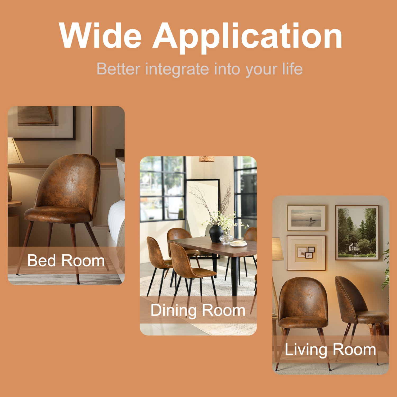 Homy Casa Modern Upholstered Set of 2 Dining Chair for Kitchen, Brown Faux Suede