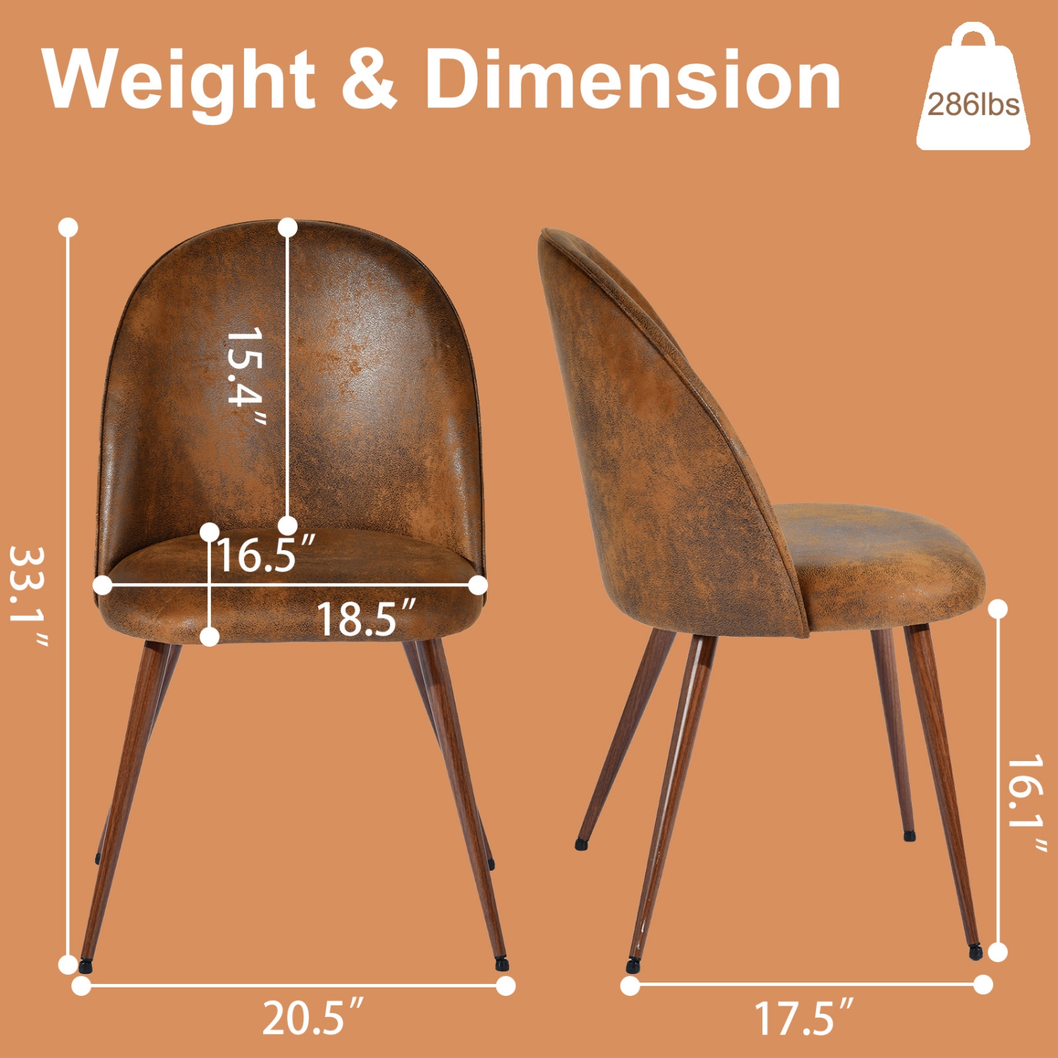 Homy Casa Modern Upholstered Set of 2 Dining Chair for Kitchen, Brown Faux Suede