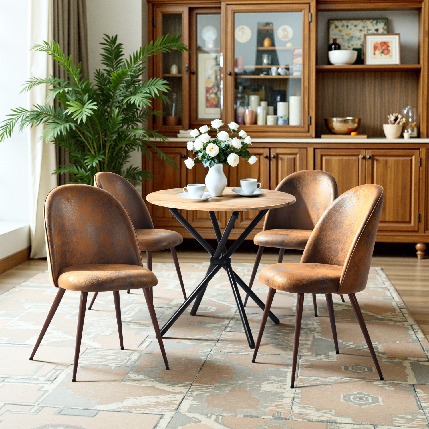 Homy Casa Modern Upholstered Set of 2 Dining Chair for Kitchen, Brown Faux Suede