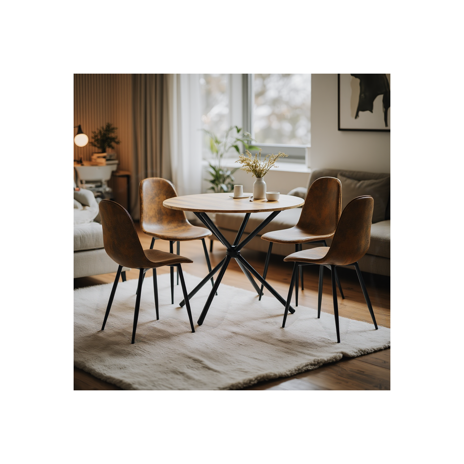 Homy Casa Set of 4 Modern Dining Chairs with Metal Legs and Upholstery Seats for Kitchen Café, Brown Suede