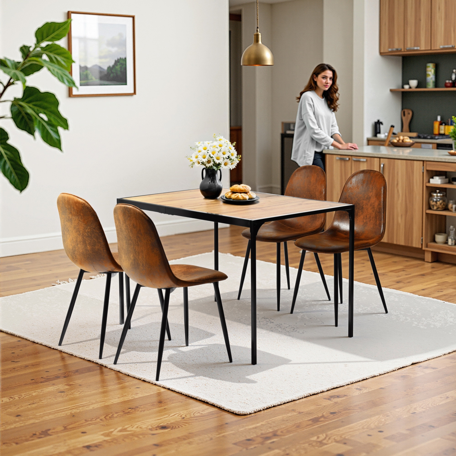 Homy Casa Set of 4 Modern Dining Chairs with Metal Legs and Upholstery Seats for Kitchen Café, Brown Suede