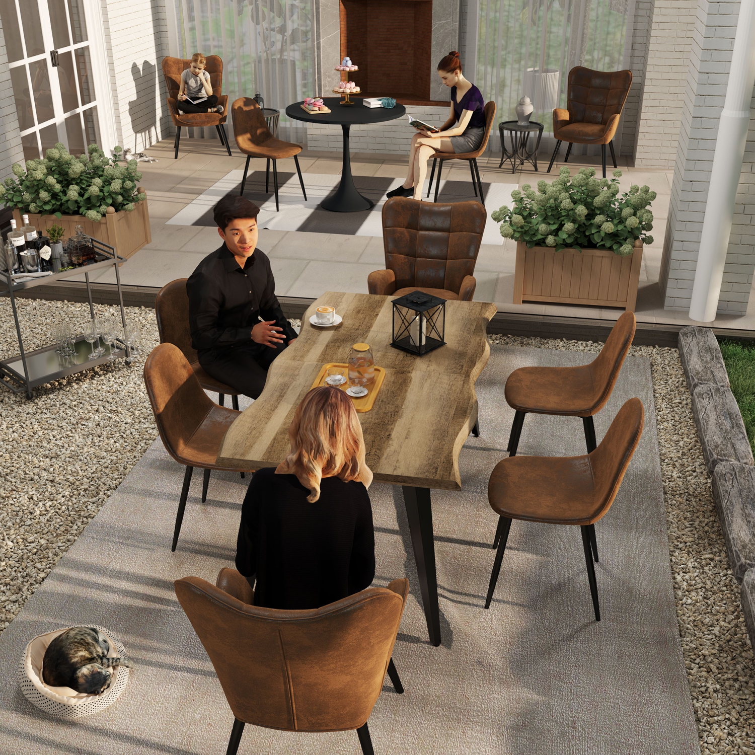 Homy Casa Set of 4 Modern Dining Chairs with Metal Legs and Upholstery Seats for Kitchen Café, Brown Suede