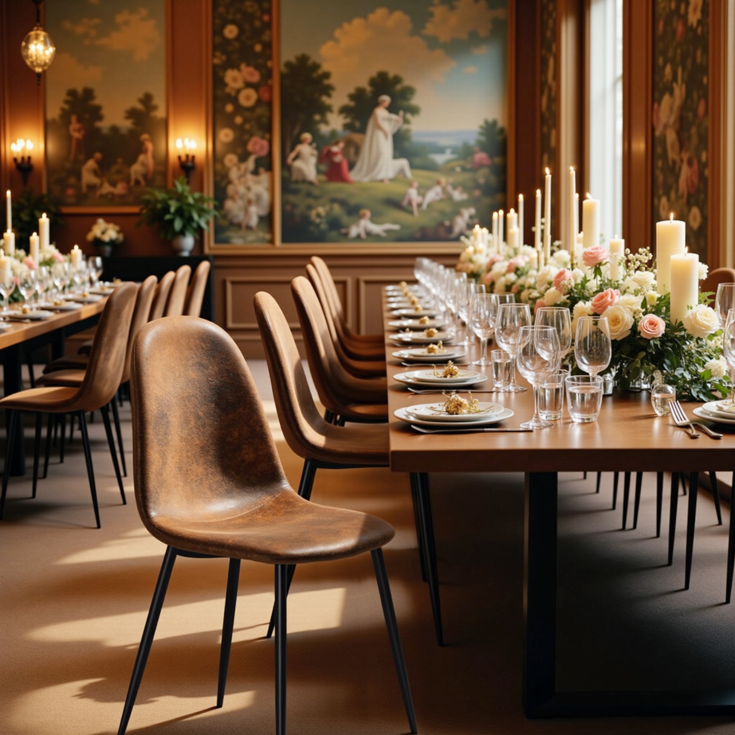 Homy Casa Set of 4 Modern Dining Chairs with Metal Legs and Upholstery Seats for Kitchen Café, Brown Suede