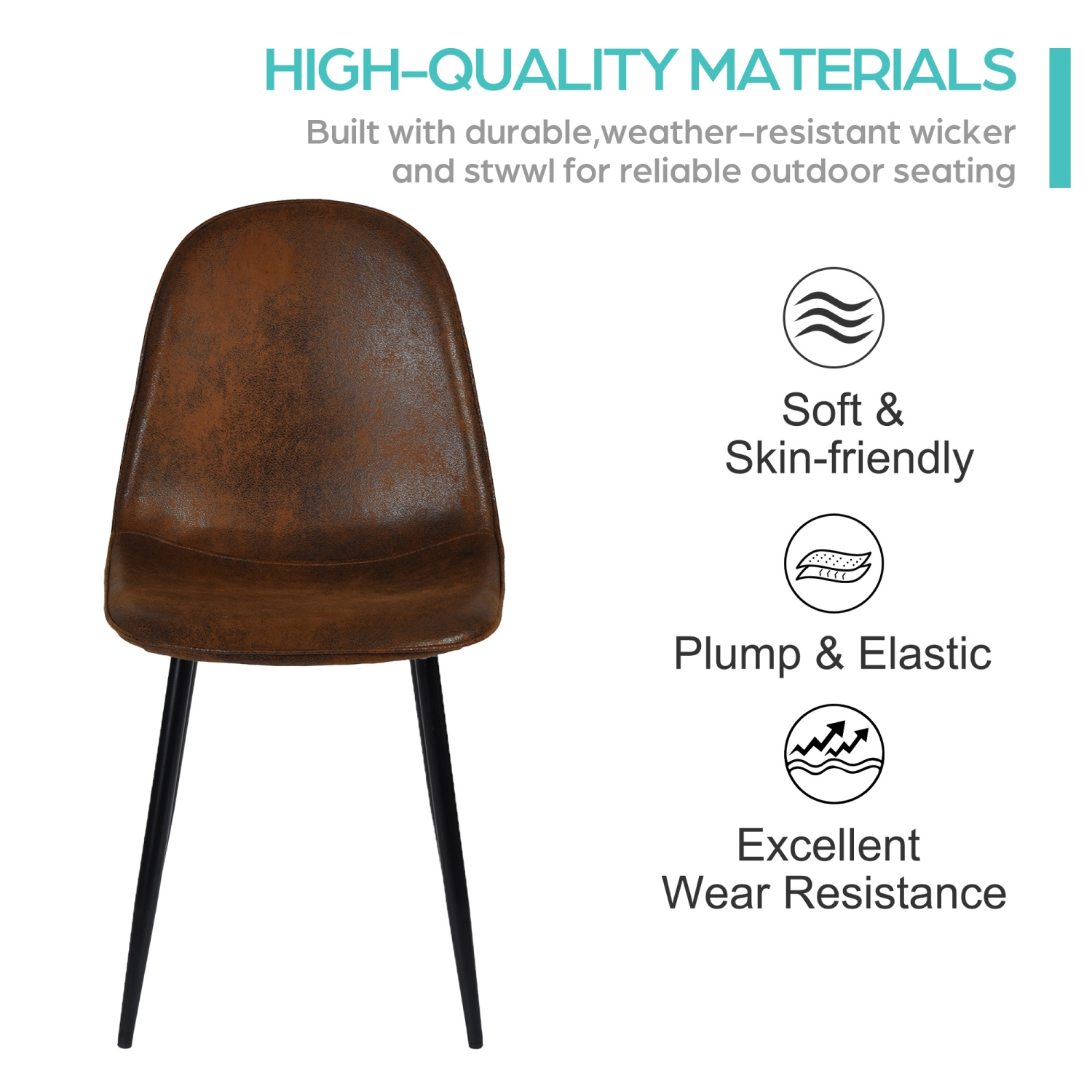 Homy Casa Set of 4 Modern Dining Chairs with Metal Legs and Upholstery Seats for Kitchen Café, Brown Suede