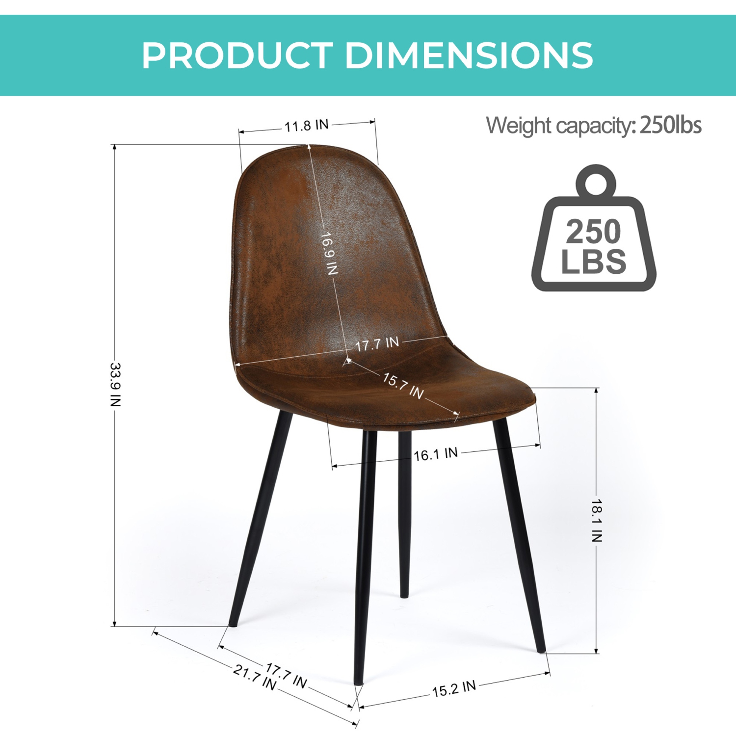 Homy Casa Set of 4 Modern Dining Chairs with Metal Legs and Upholstery Seats for Kitchen Café, Brown Suede