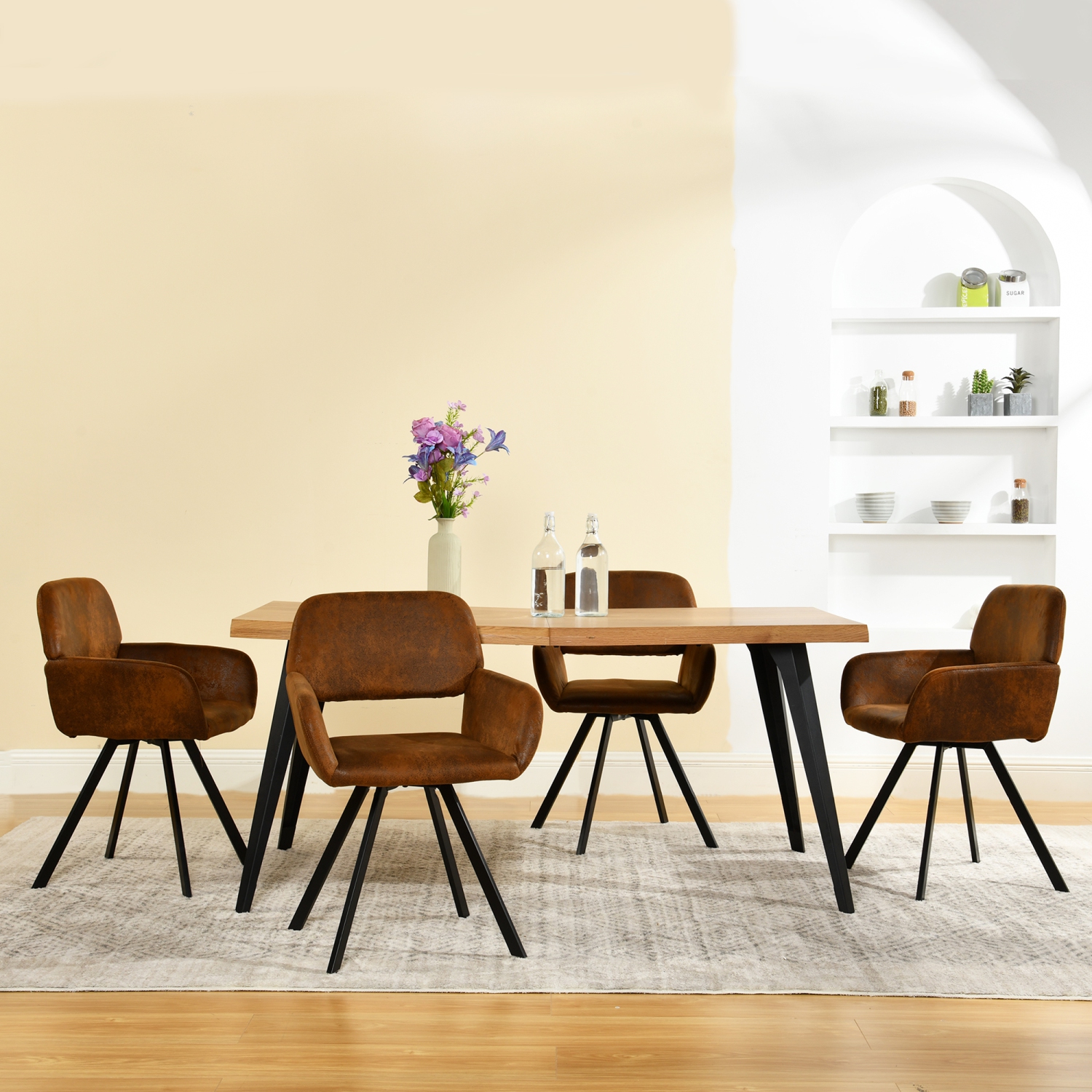 Homy Casa – Ensemble de 2 chaises de salle à manger pivotantes, bureau à domicile moderne en tissu à dossier incurvé, brun