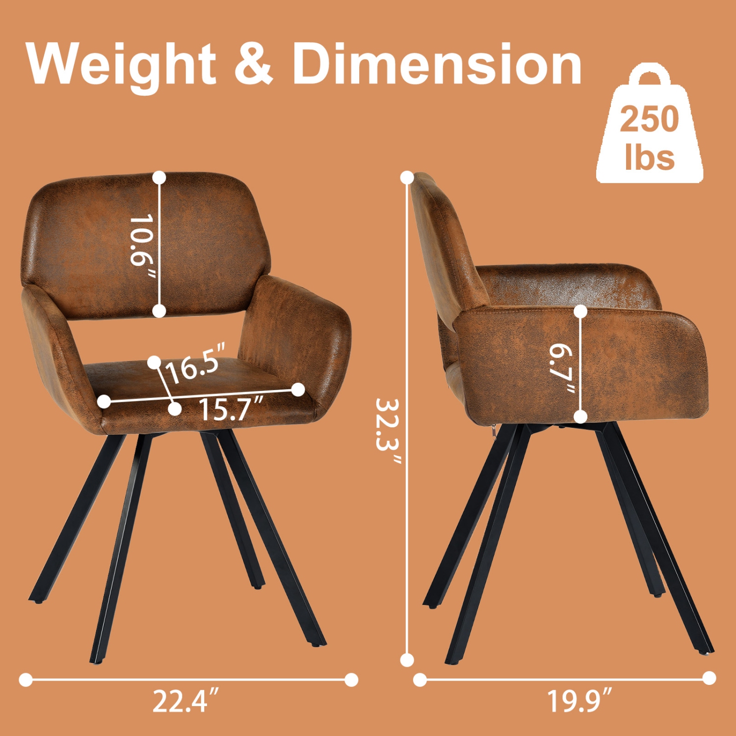 Homy Casa – Ensemble de 2 chaises de salle à manger pivotantes, bureau à domicile moderne en tissu à dossier incurvé, brun