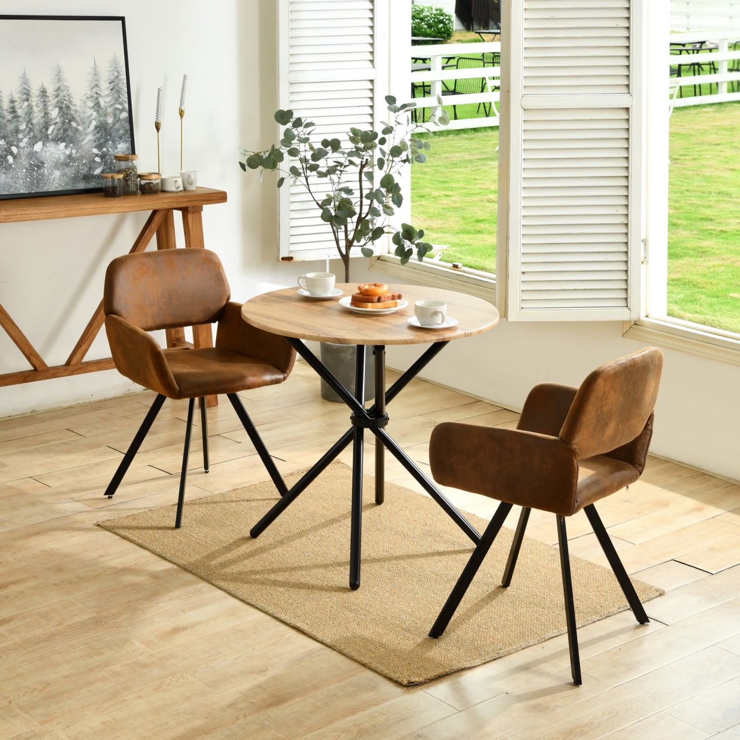 Homy Casa – Ensemble de 2 chaises de salle à manger pivotantes, bureau à domicile moderne en tissu à dossier incurvé, brun