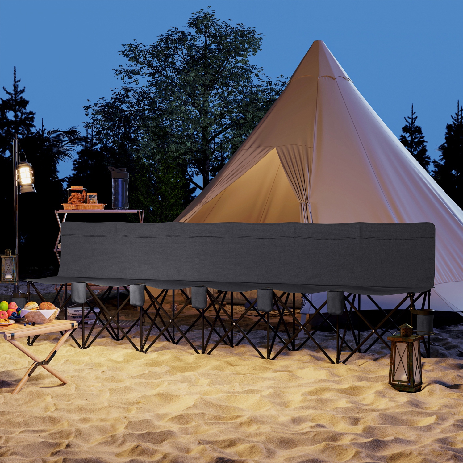 Outsunny 6 Seat Folding Camping Chair Portable Chaise Camping with Cup Holder and Carrying Case for Camping, Picnic, Sports Events, Dark Grey