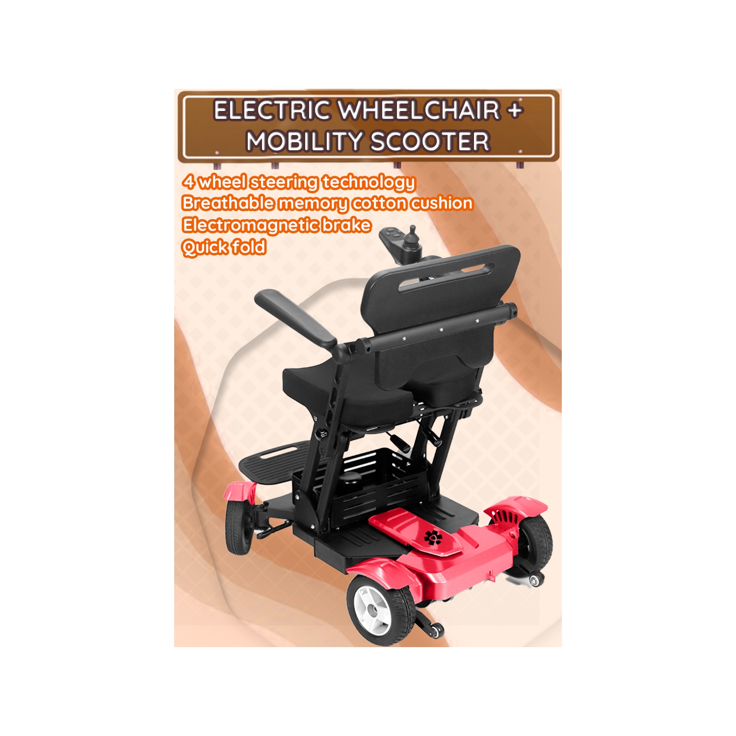 Titan Foldable Power Sccoter Wheelchair for Adults, Lightweight Heavy Duty Mobility Scooter with Smart Control Joystick, Seat Cushion & Storage