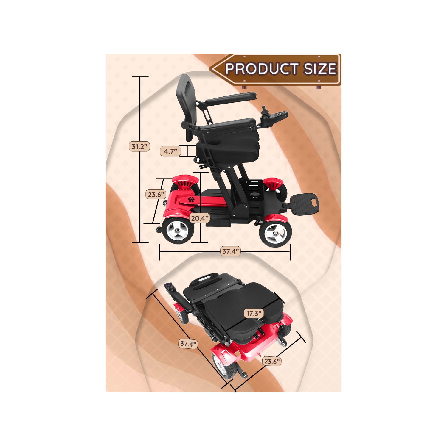 Titan Foldable Power Sccoter Wheelchair for Adults, Lightweight Heavy Duty Mobility Scooter with Smart Control Joystick, Seat Cushion & Storage