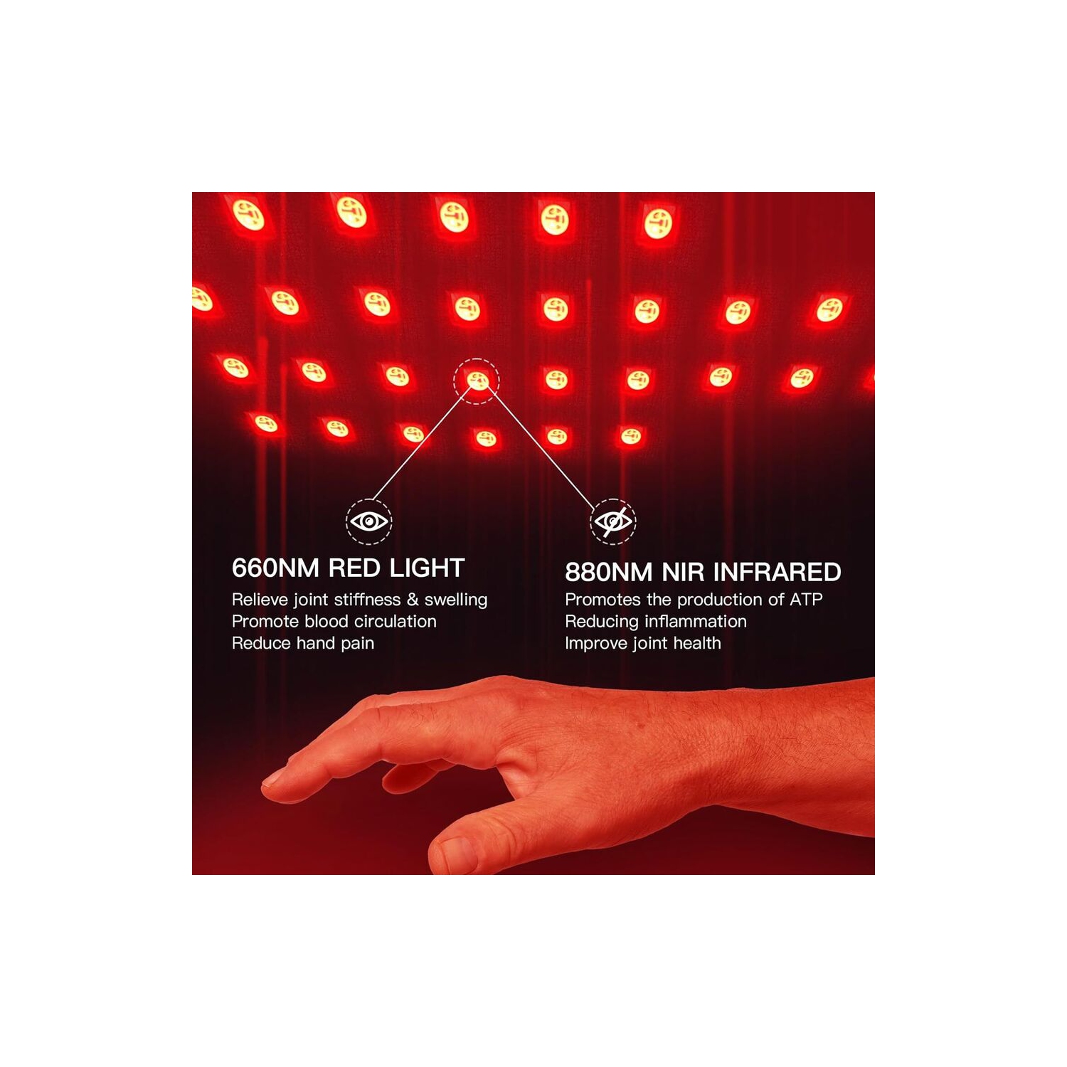 660~850 nm près du gant de thérapie par lumière rouge infrarouge pour le soulagement de la douleur au doigt des mains