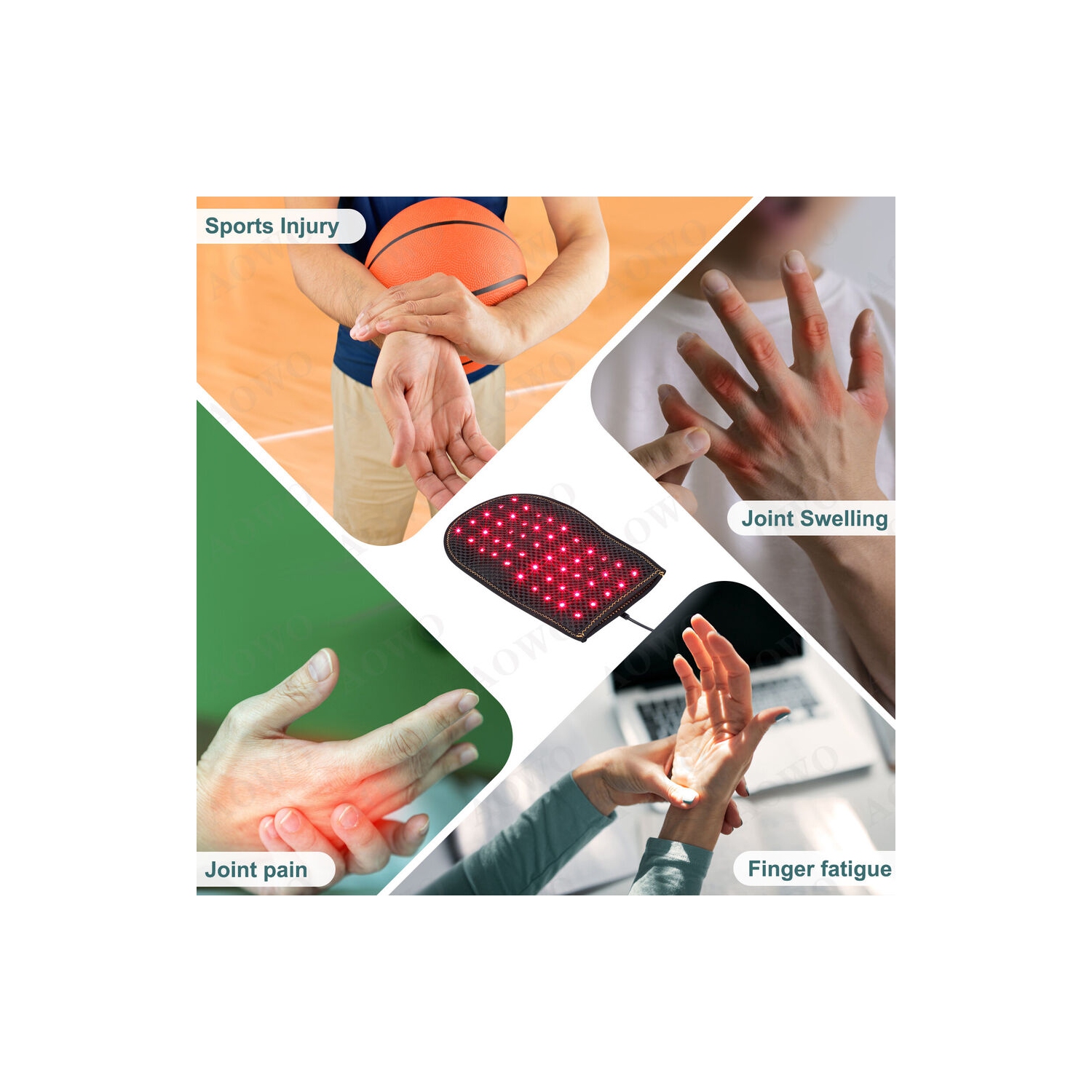 660~850 nm près du gant de thérapie par lumière rouge infrarouge pour le soulagement de la douleur au doigt des mains