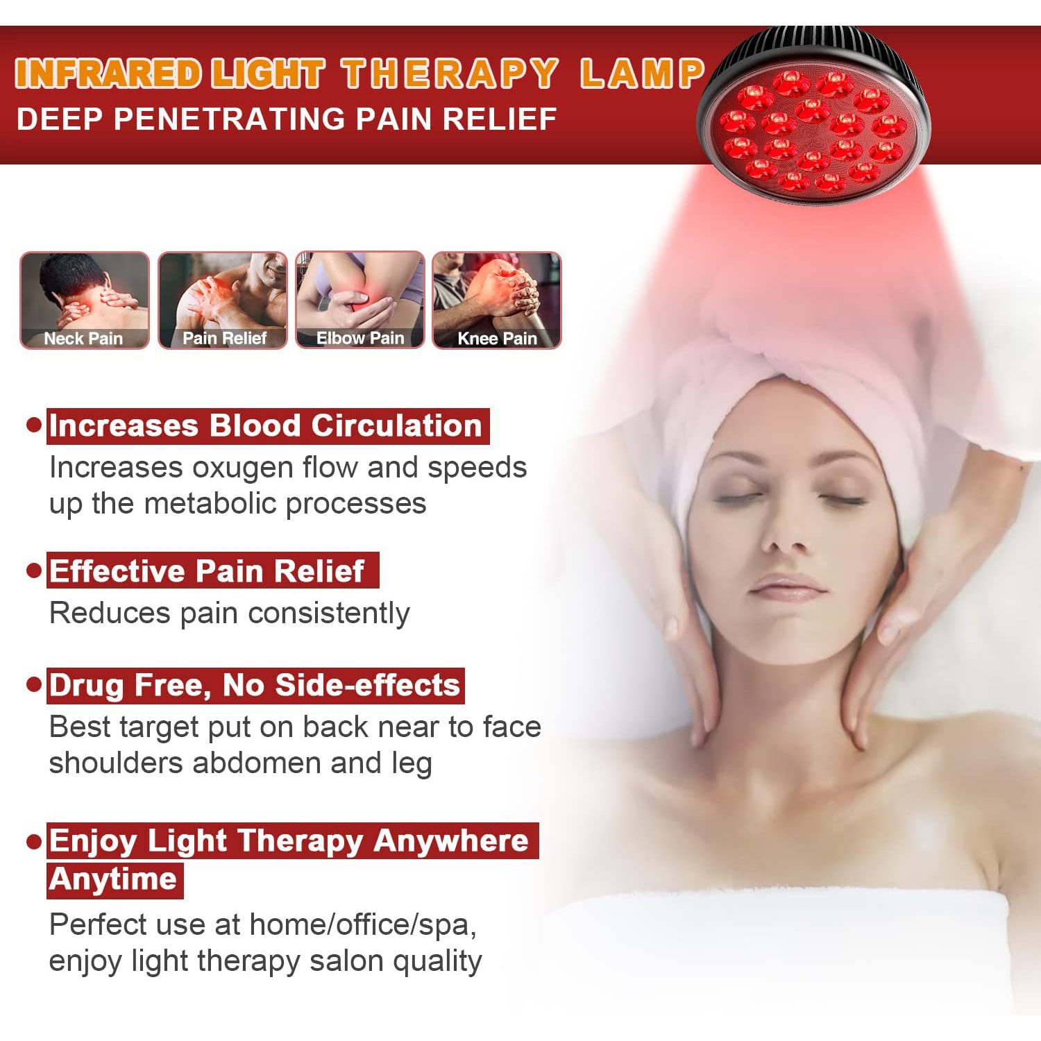 Lampe de thérapie à lumière rouge 660&nbsp;nm lumière rouge et 850&nbsp;nm près de la lumière infrarouge 54&nbsp;W avec support