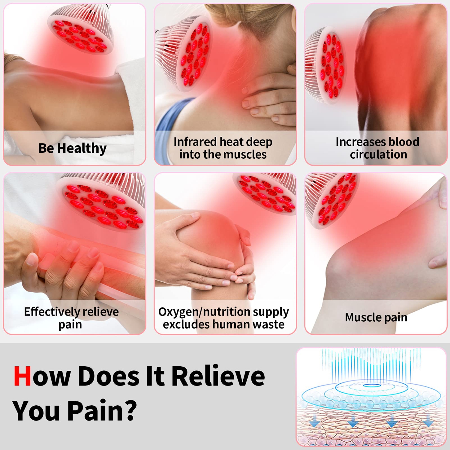Lampes de luminothérapie rouge 660&nbsp;nm et 850&nbsp;nm pour la physiothérapie du cou et des épaules, le soulagement de la douleur et la