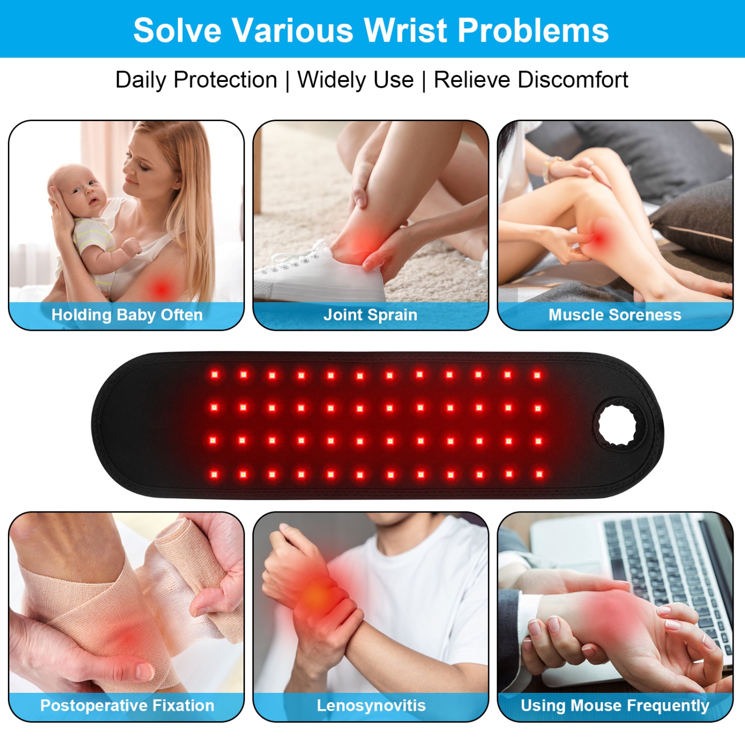 Red Light Therapy Wristband Near Infrared Waist Arm Wristband Pad for Wrist Ankle Arm Calf Pain Relief