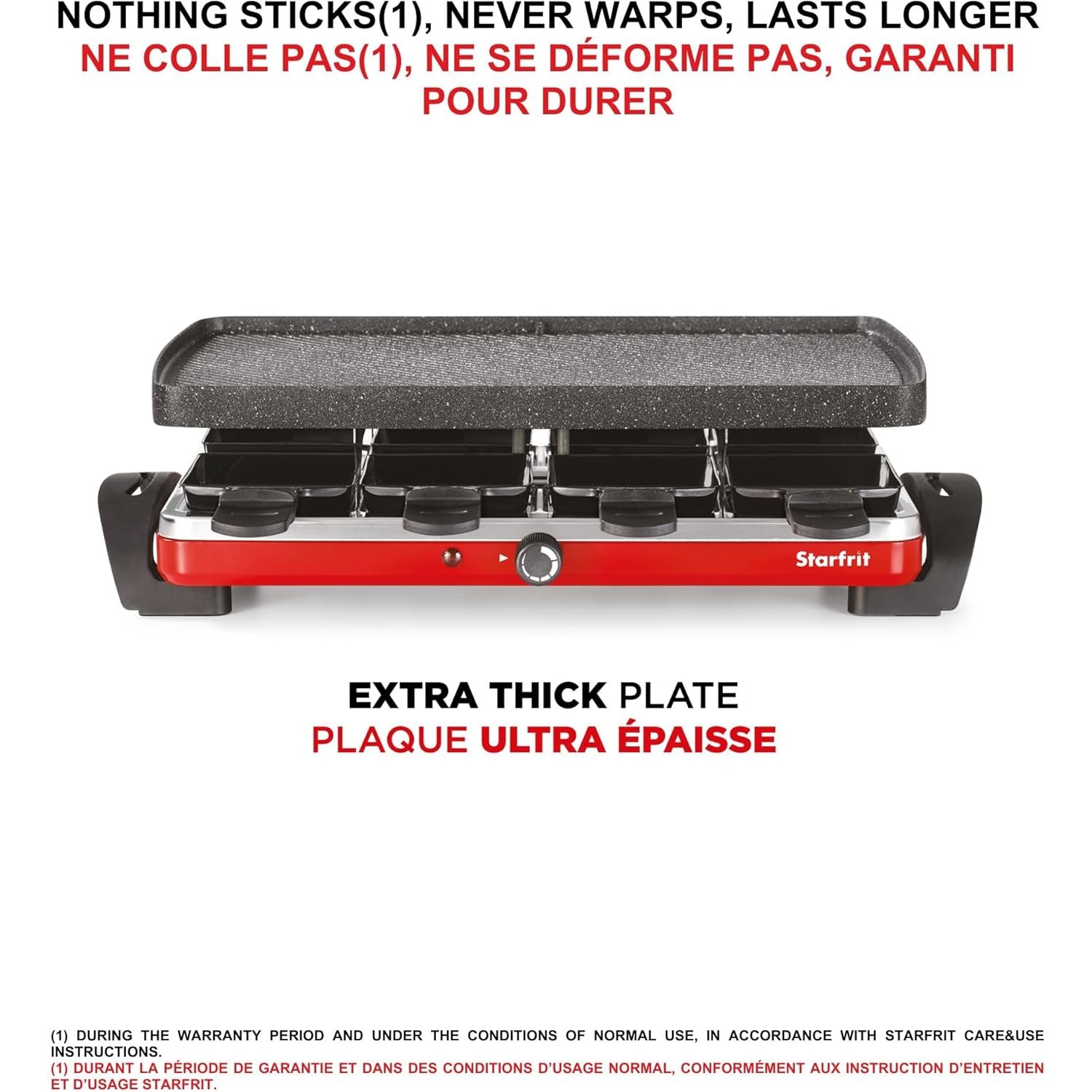 Raclette électrique Starfrit The Rock, gril de fête pour 8&nbsp;personnes avec assiette réversible et 8 spatules, 1500&nbsp;W.