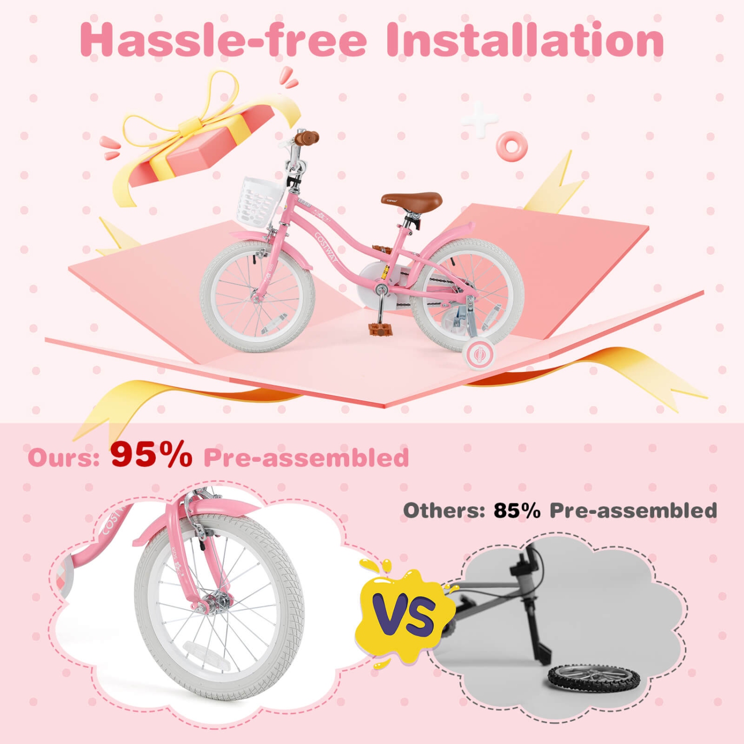 Costway 16" Kids Bike Toddler Adjustable Bicycle with Training Wheel for 4-7 Years Old Girl Pink